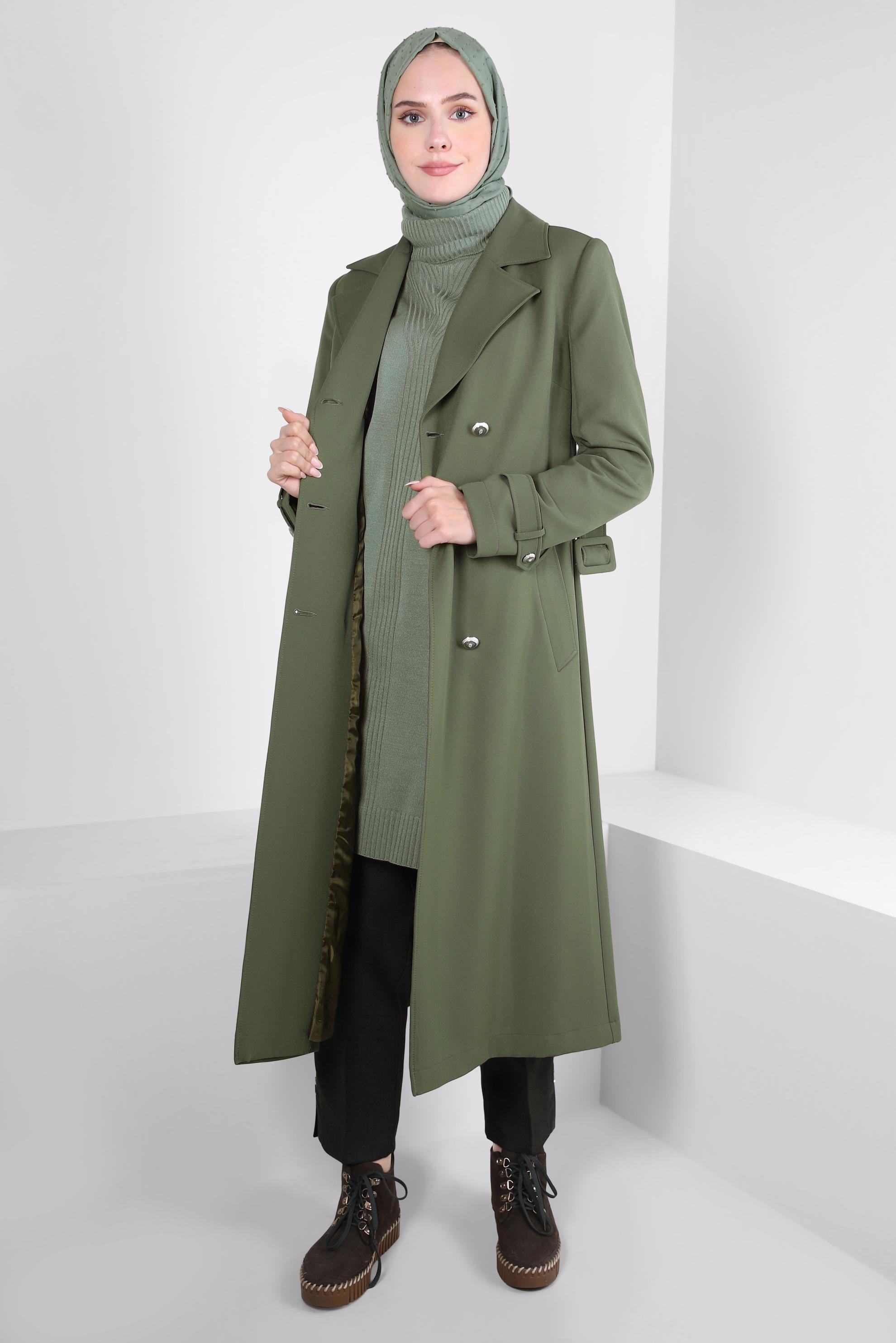 Vêtements hijab KAKI TRENCH À DOUBLE BOUTONNAGE 10812