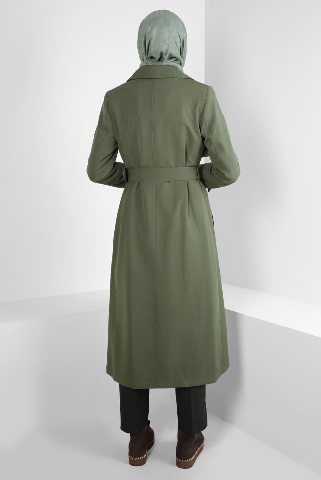 Hijab clothing KHAKI DOUBLE BREASTED TRENCH COAT 10812 - ALVİNA