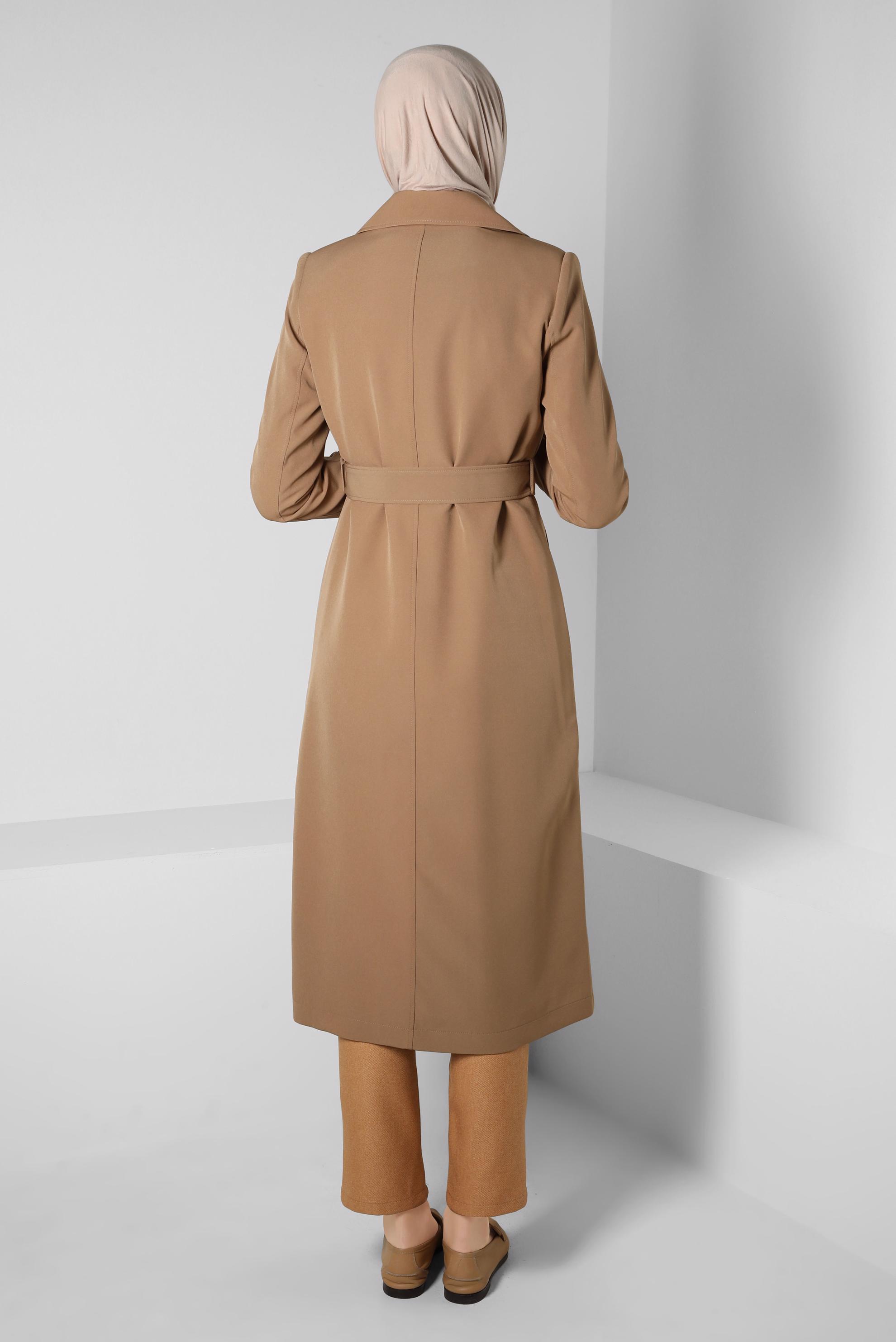 Tesettür giyim BEJ KRUVAZE YAKA TRENÇKOT 10812