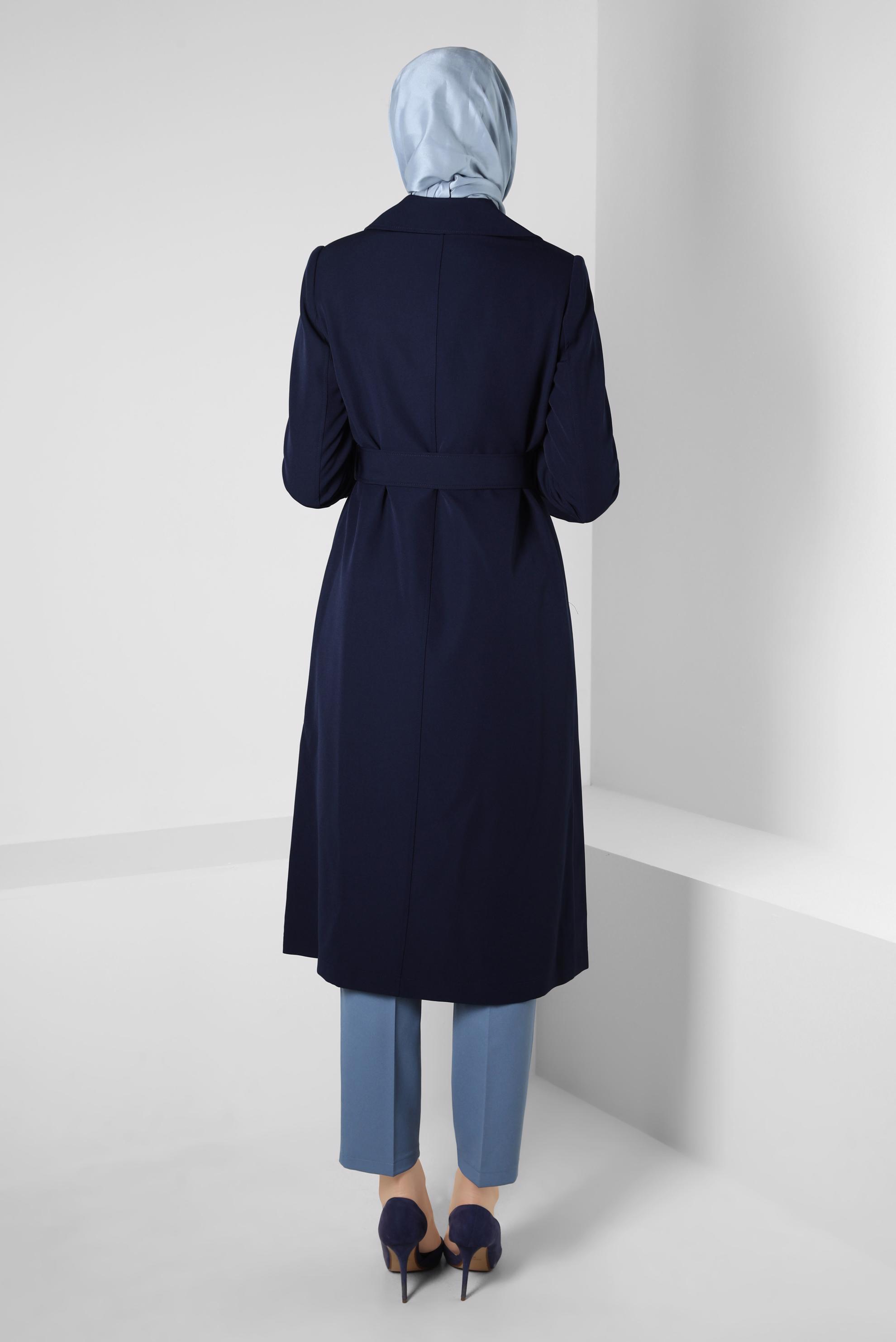 Tesettür giyim LACİVERT KRUVAZE YAKA TRENÇKOT 10812