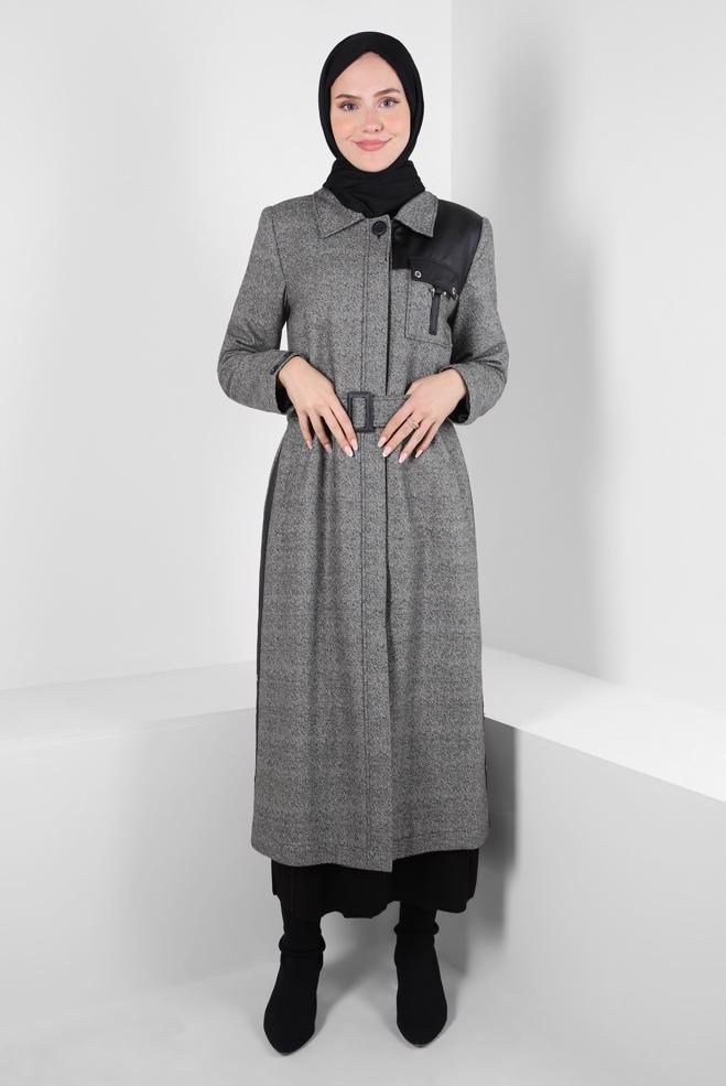 Hijab clothing BLACK BELTED TRENCH COAT 10813 - ALVİNA