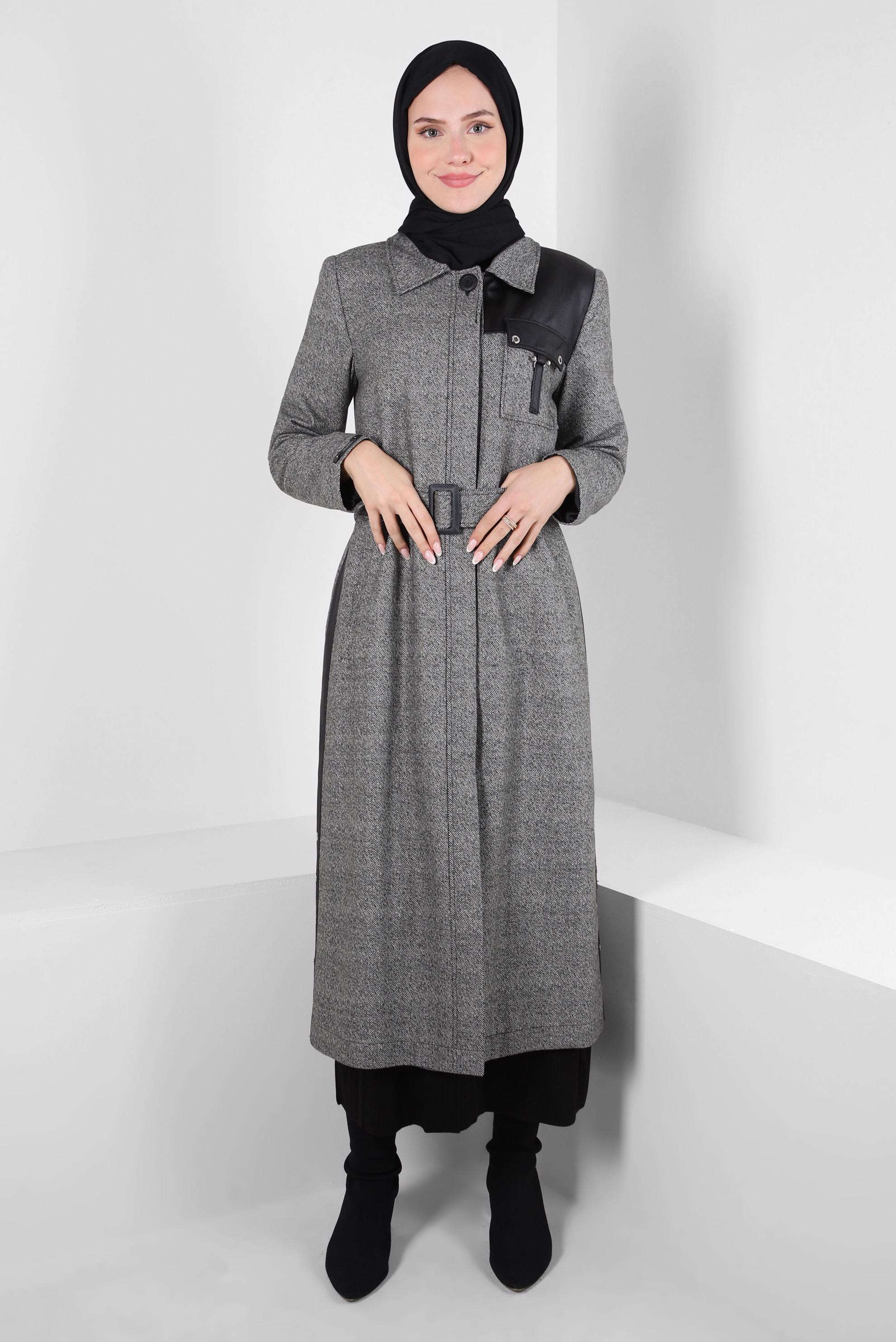 Vêtements hijab NOIR TRENCH-COAT CEINTURE 10813