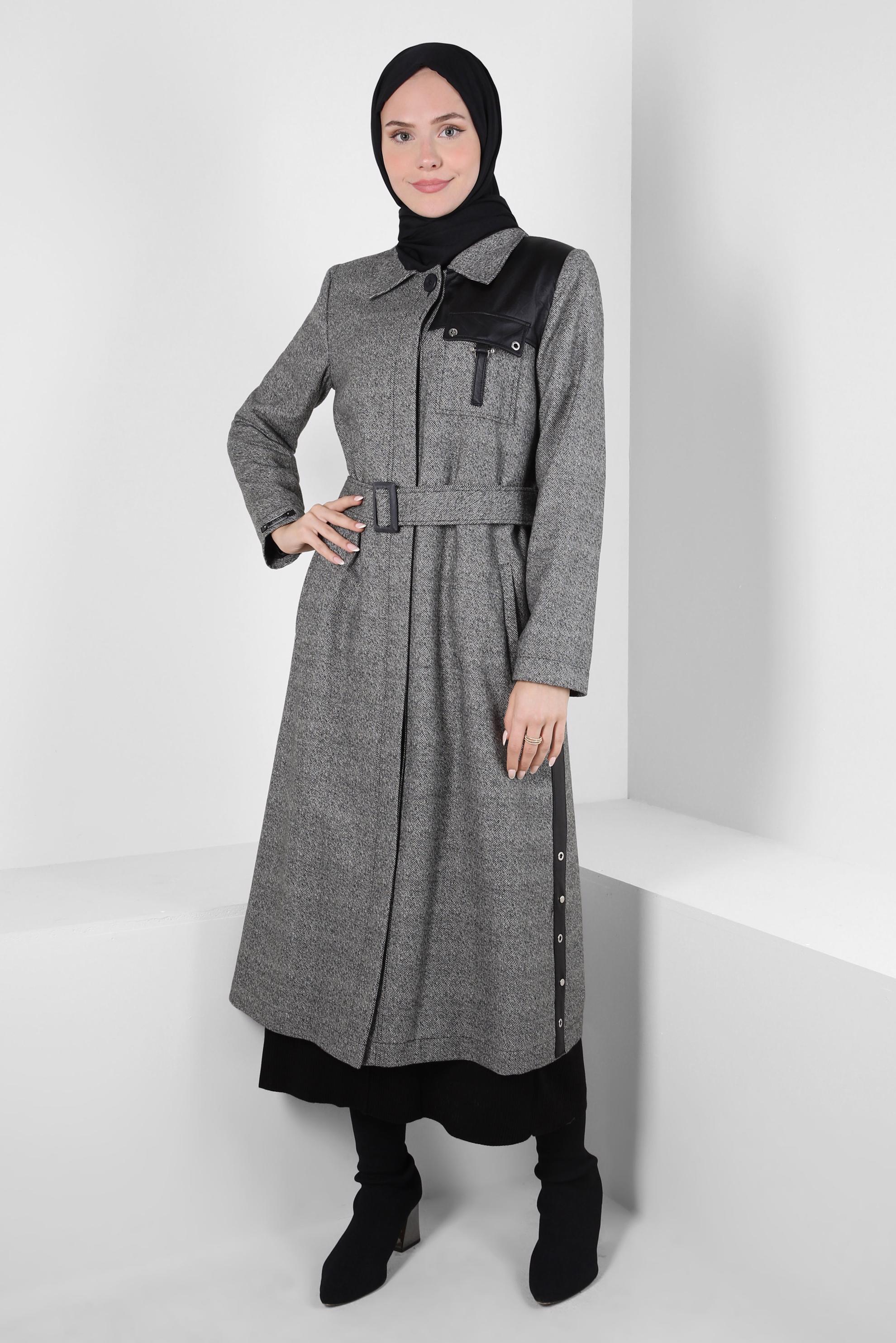 Vêtements hijab NOIR TRENCH-COAT CEINTURE 10813