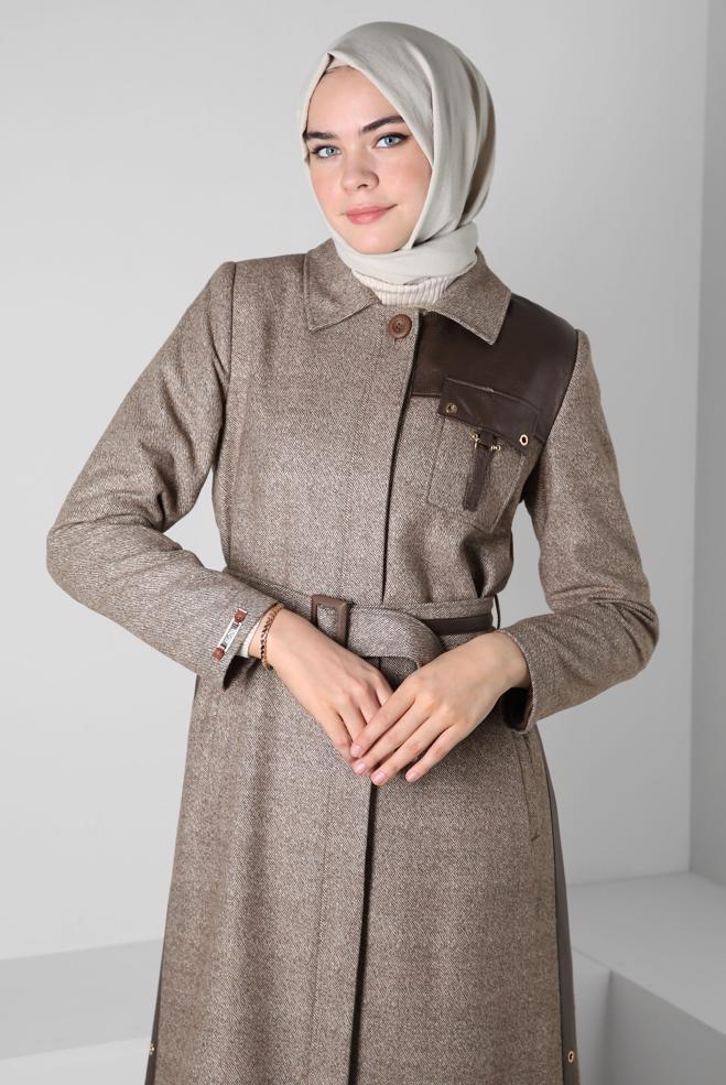 Hijab clothing BROWN BELTED TRENCH COAT 10813 - ALVİNA