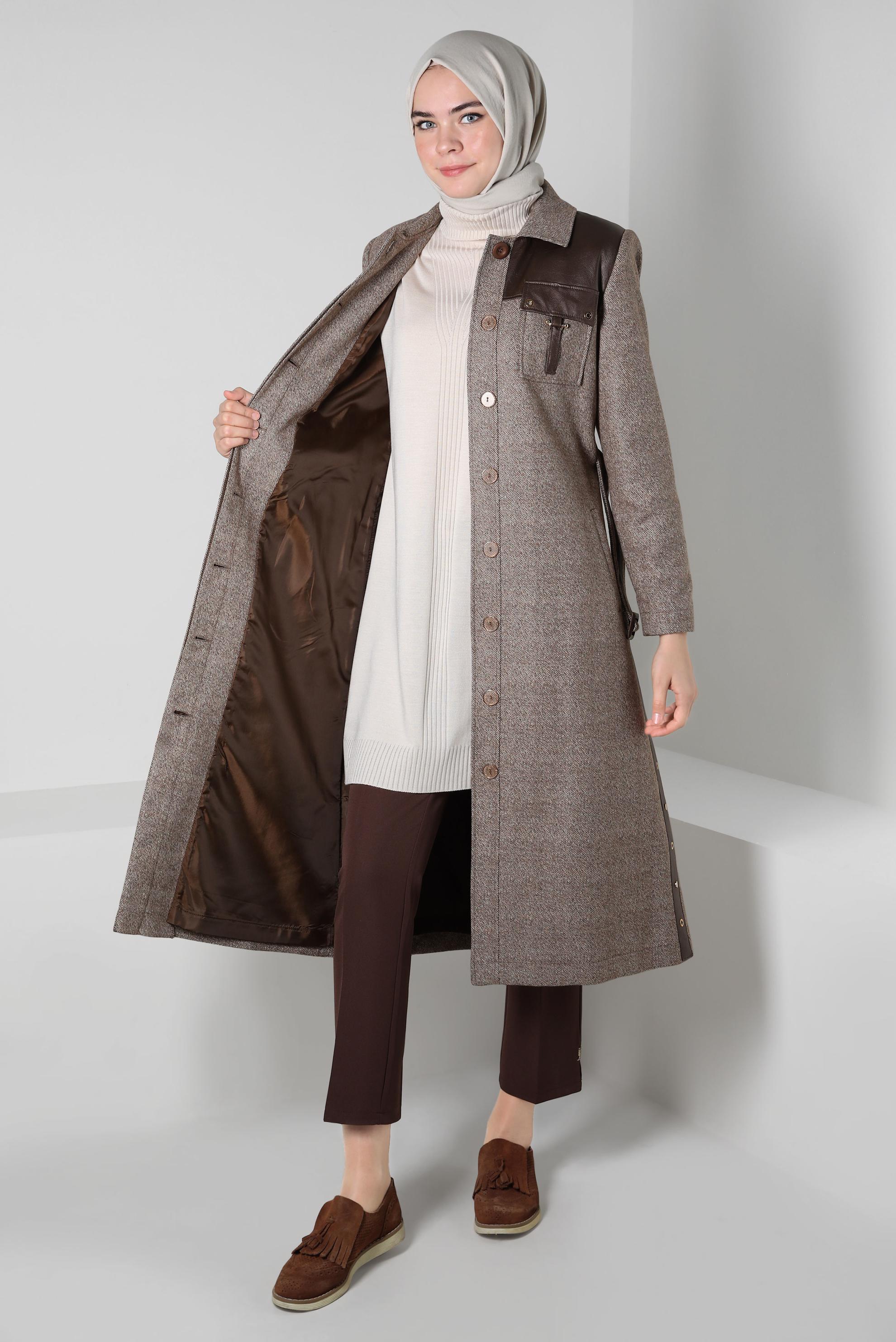 Vêtements hijab BRUN TRENCH-COAT CEINTURE 10813