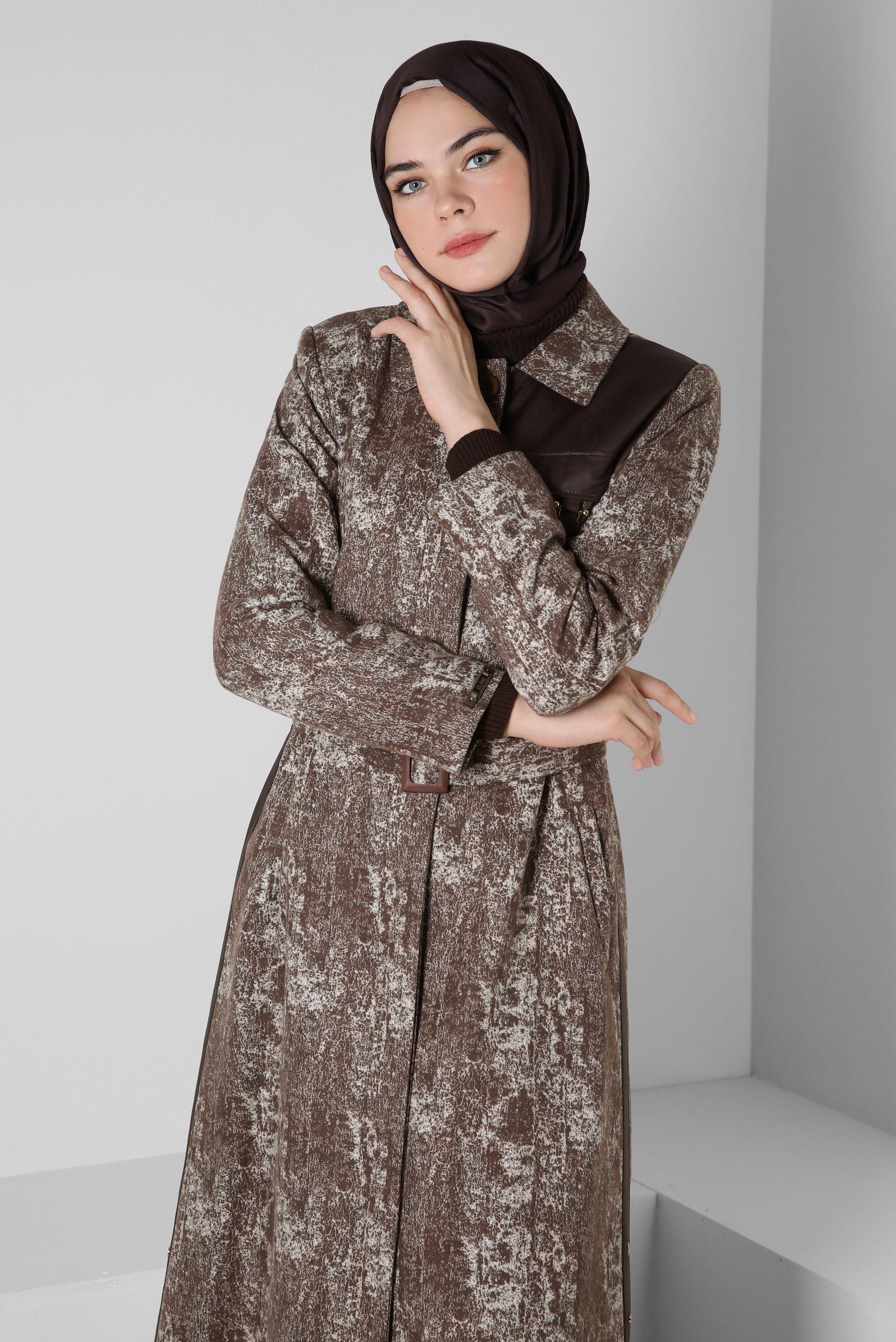 Vêtements hijab BRUN TRENCH-COAT CEINTURE À MOTIFS 10813-1