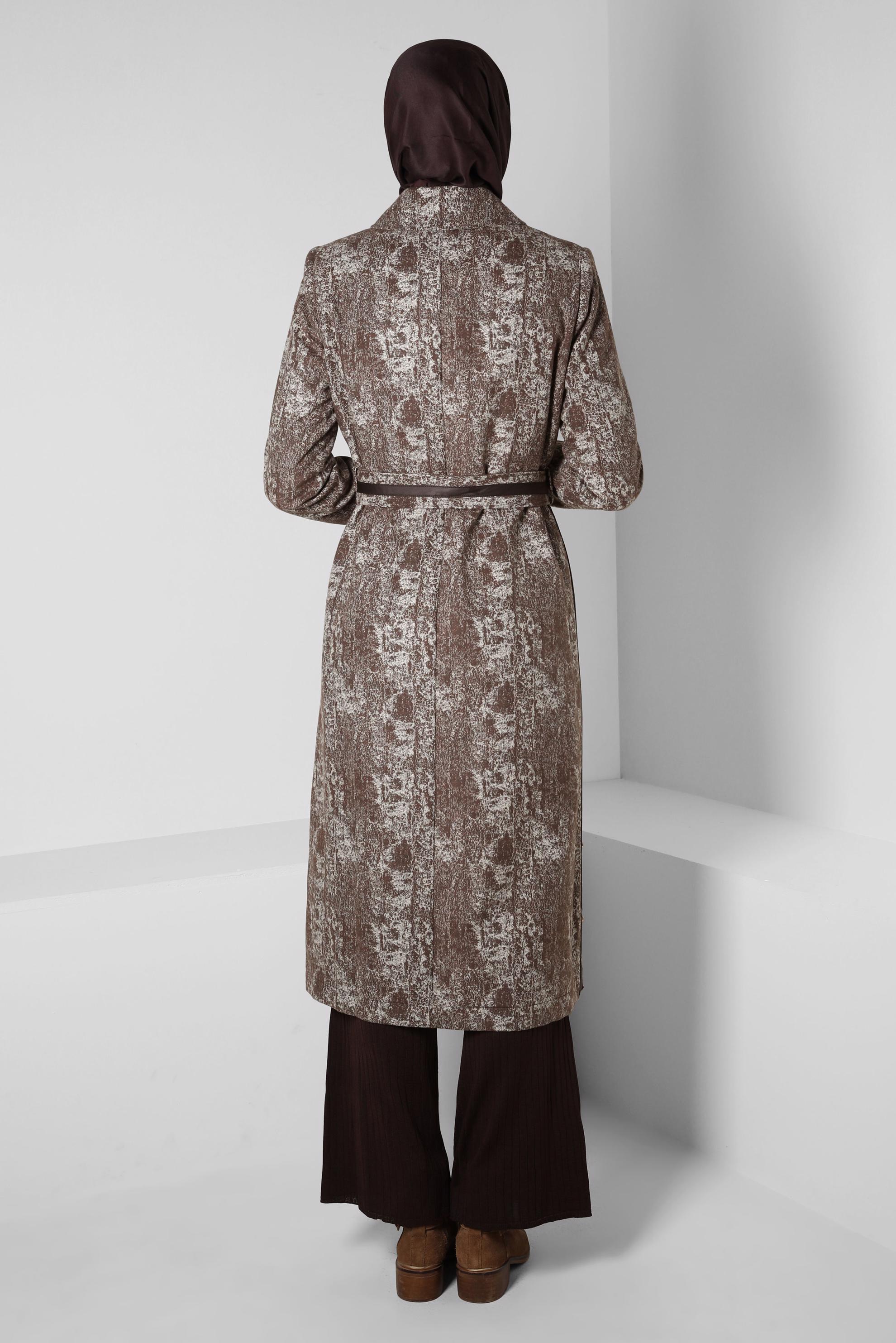 Vêtements hijab BRUN TRENCH-COAT CEINTURE À MOTIFS 10813-1
