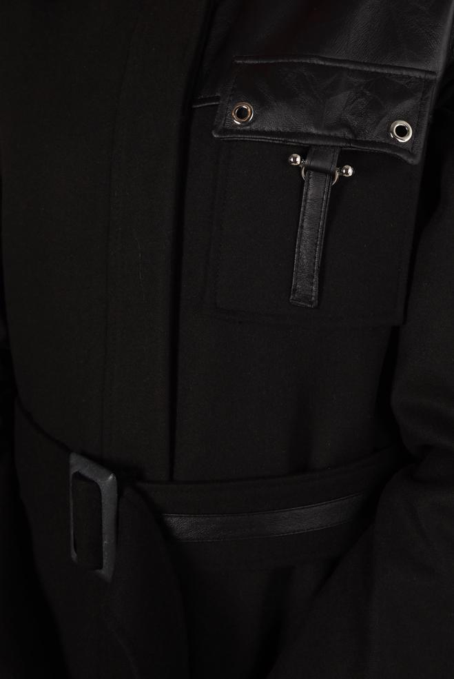 Hijab clothing BLACK EYELET DETAIL BELTED TRENCH COAT 10813-2 - ALVİNA