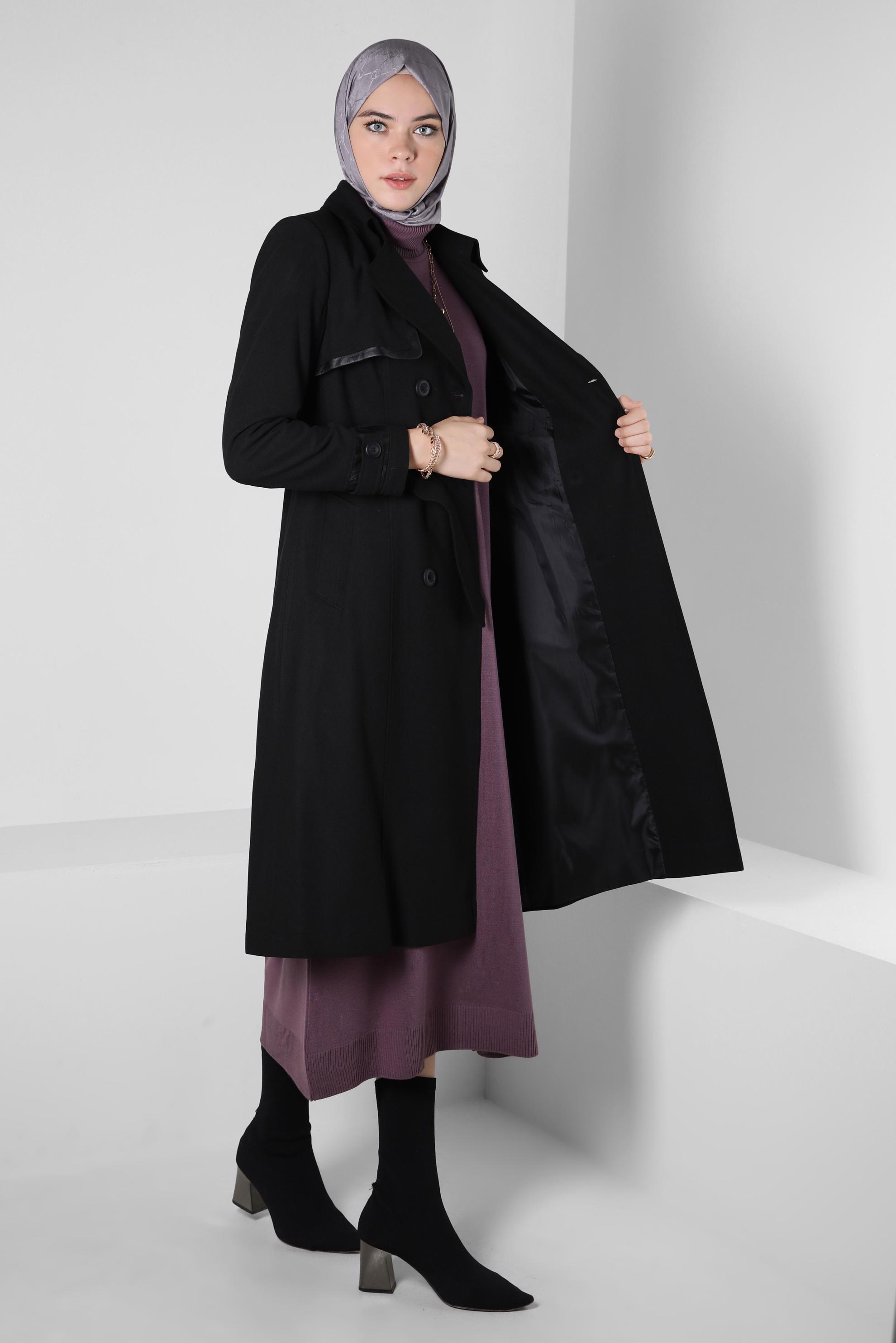 Vêtements hijab NOIR TRENCH-COAT CEINTURE 10814