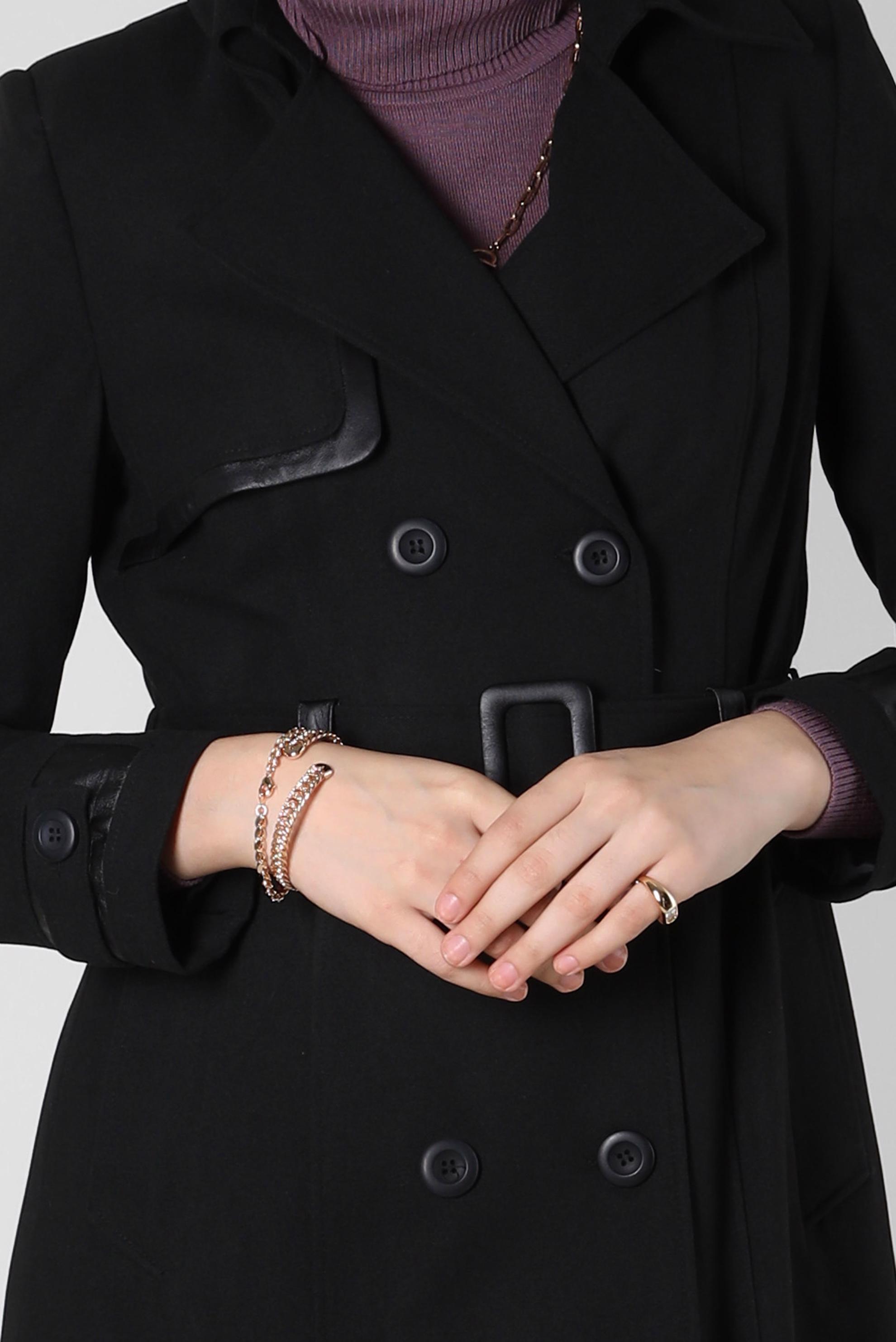 Vêtements hijab NOIR TRENCH-COAT CEINTURE 10814