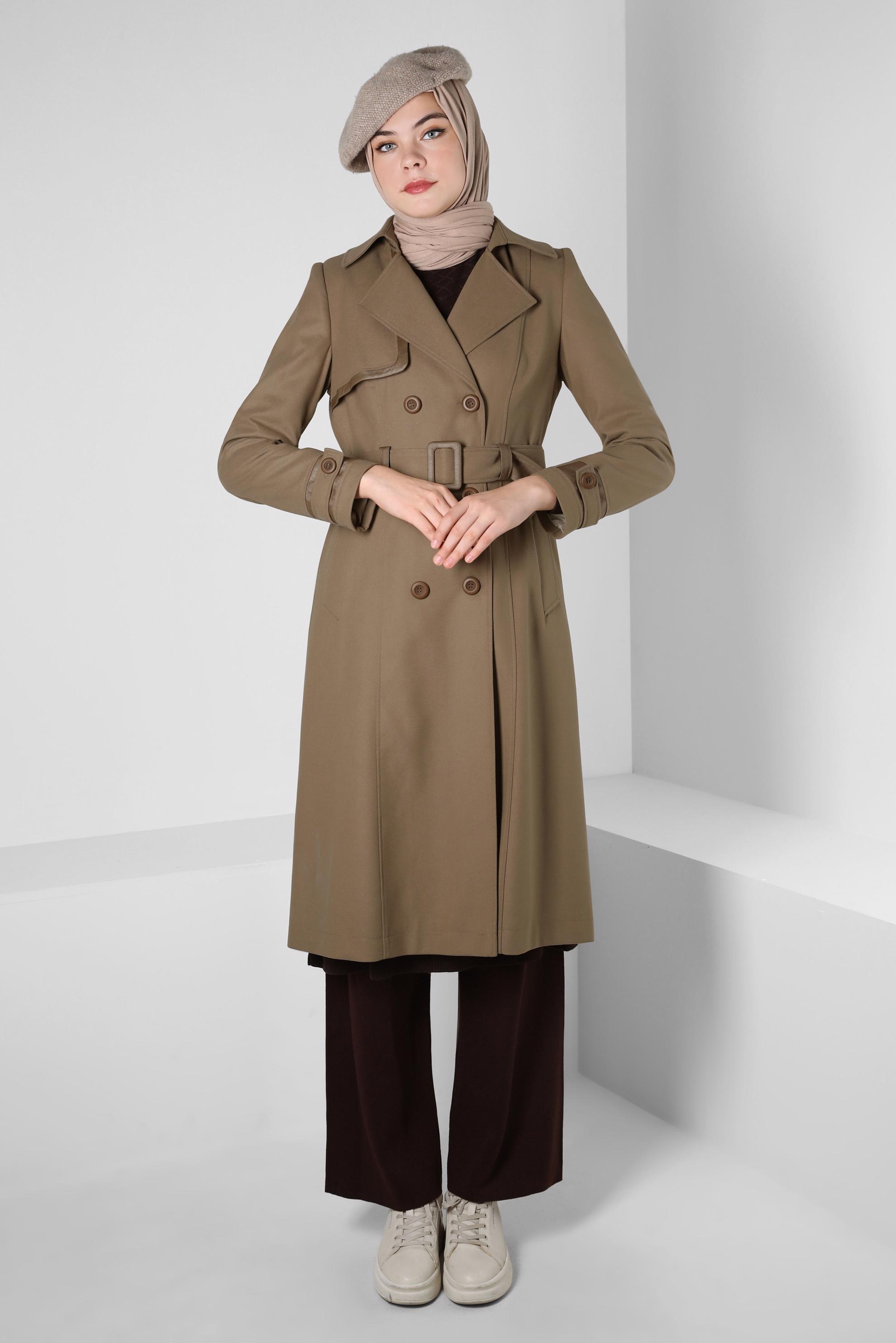 Tesettür giyim BEJ KEMERLİ TRENÇKOT 10814