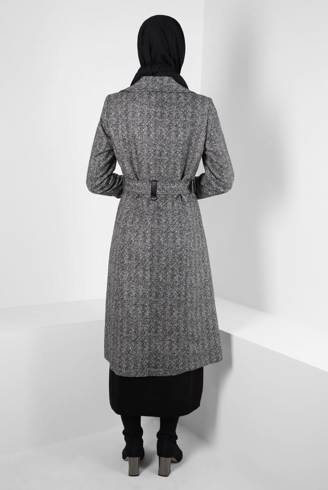 Hijab clothing BLACK BELTED TRENCH COAT 10814-1 - ALVİNA