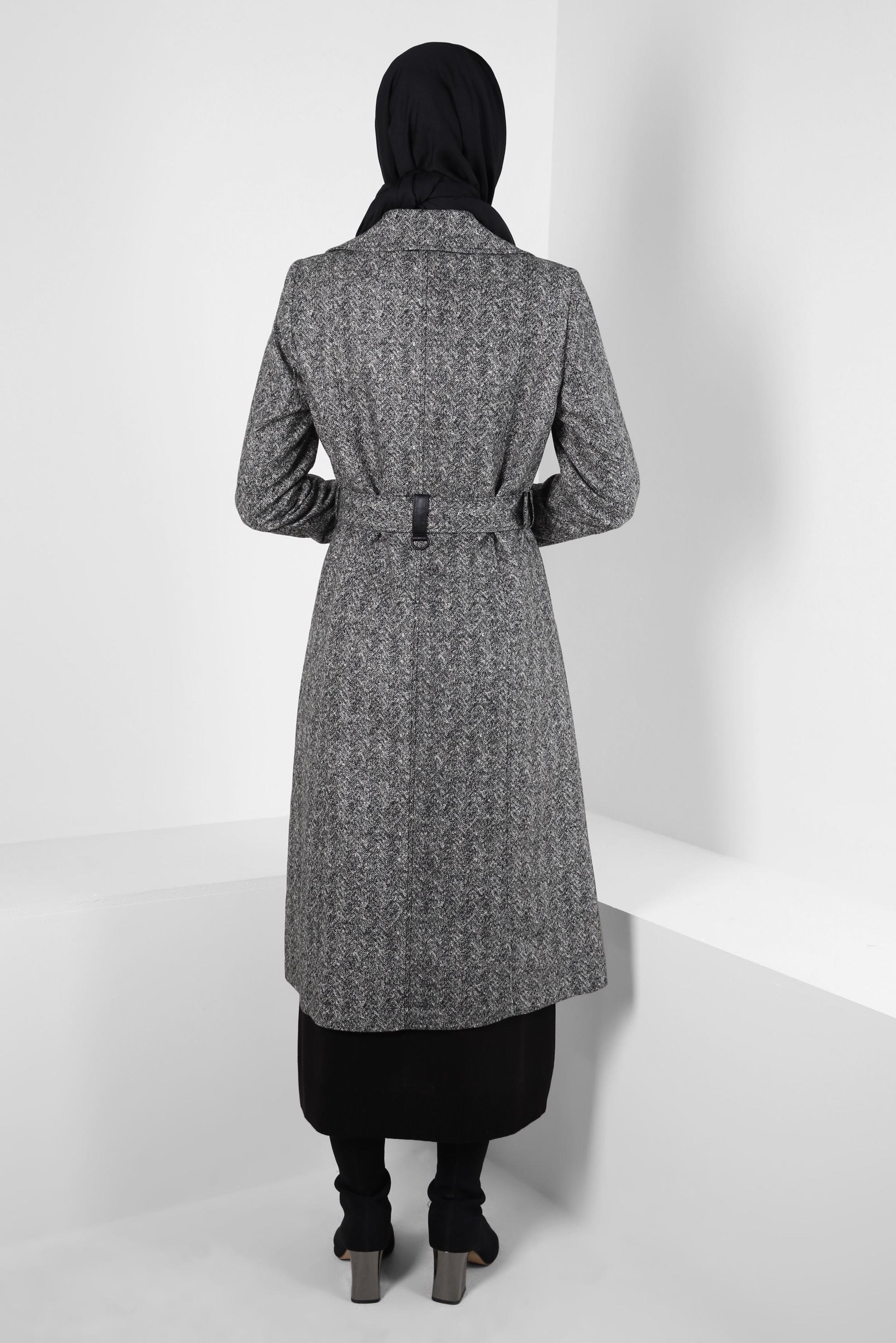 Vêtements hijab NOIR TRENCH-COAT CEINTURE 10814-1