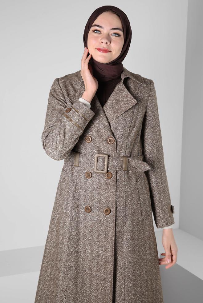 Hijab clothing BROWN BELTED TRENCH COAT 10814-1 - ALVİNA