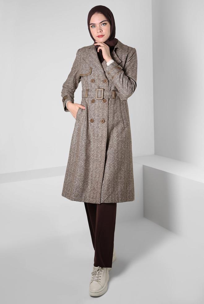 Hijab clothing BROWN BELTED TRENCH COAT 10814-1 - ALVİNA