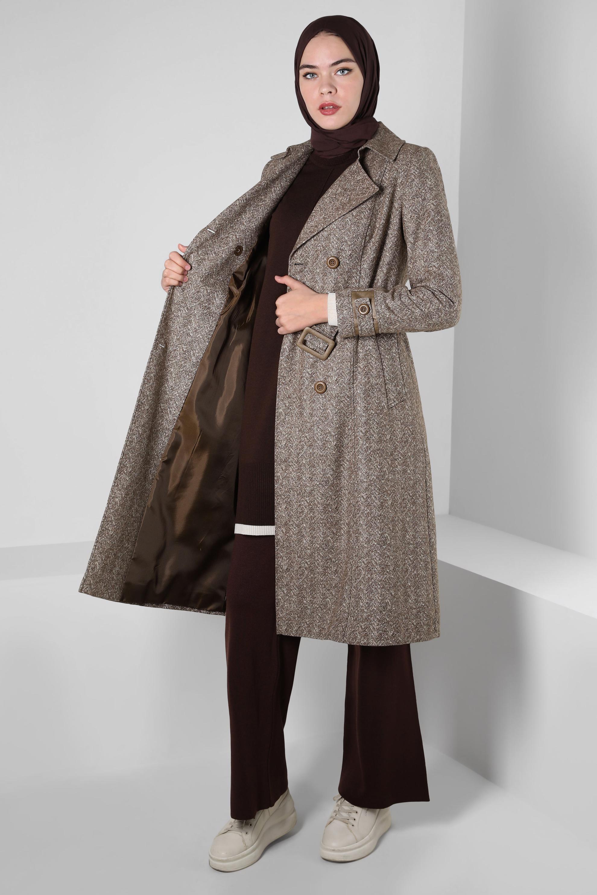 Vêtements hijab BRUN TRENCH-COAT CEINTURE 10814-1