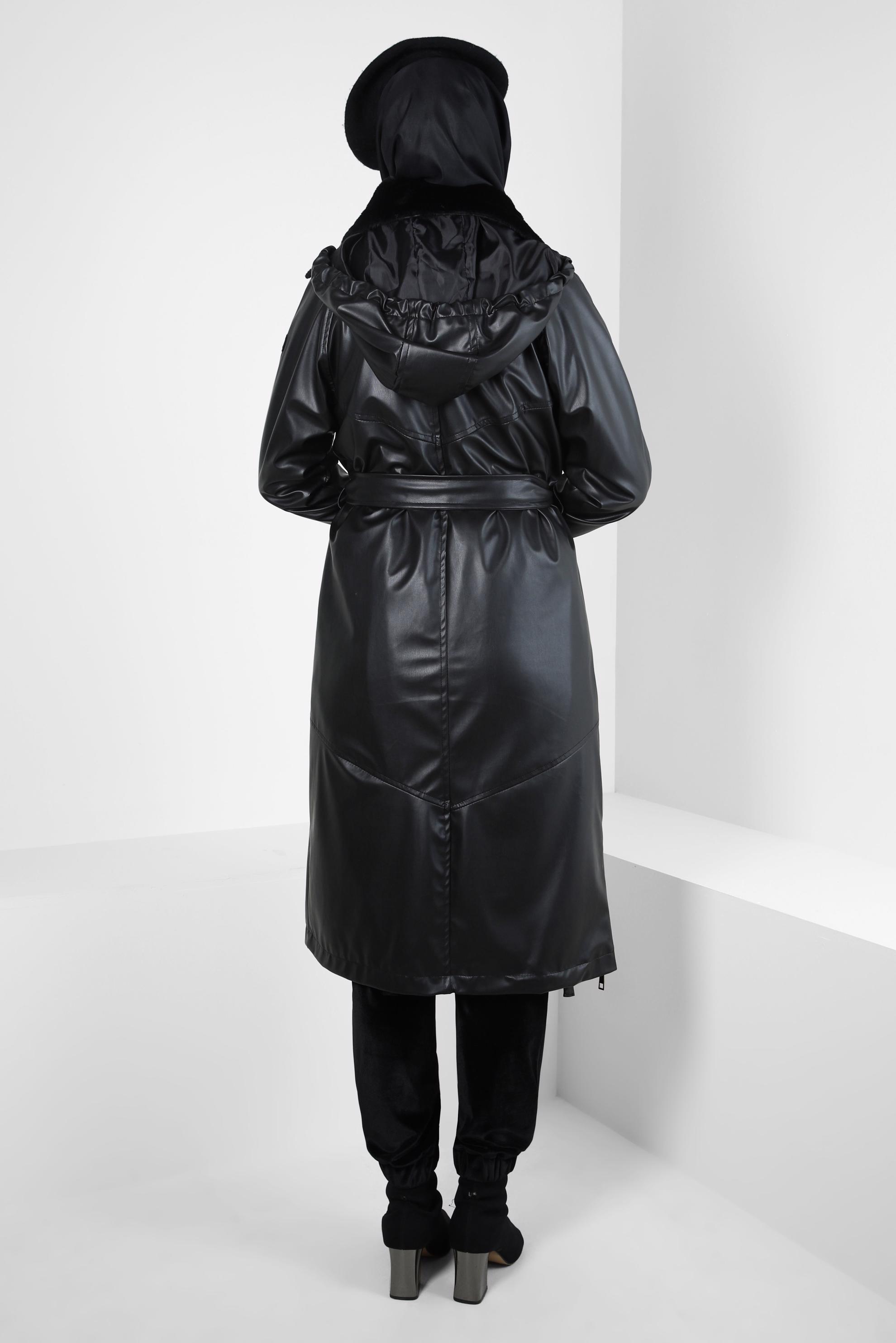 Vêtements hijab NOIR TRENCH EN SIMILI CUIR 10816