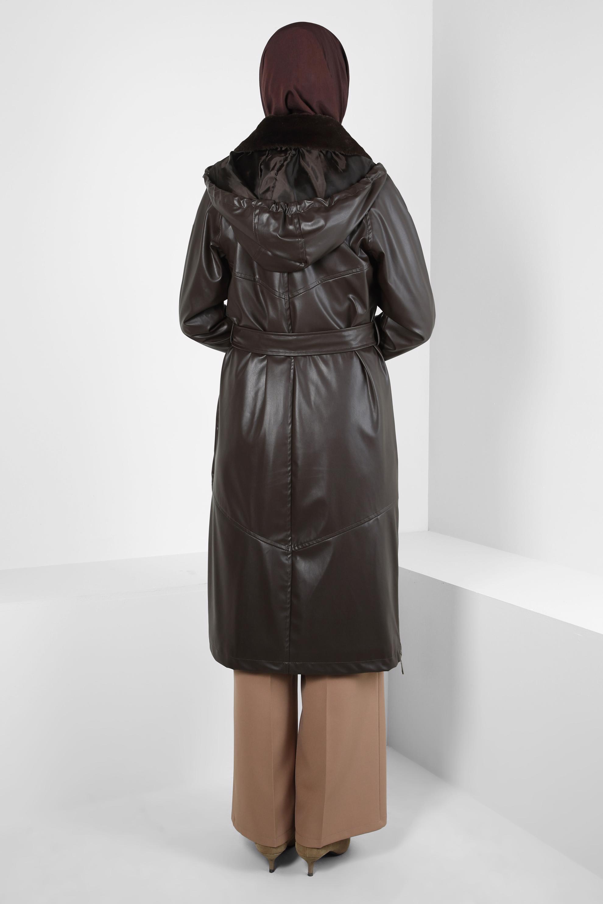 Vêtements hijab BRUN TRENCH EN SIMILI CUIR 10816