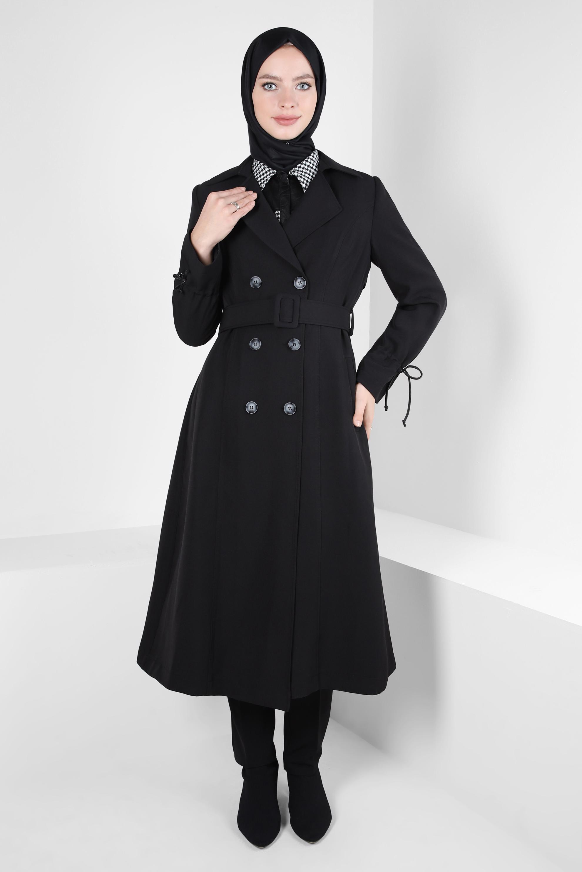 Vêtements hijab NOIR TRENCH-COAT CEINTURE 10834