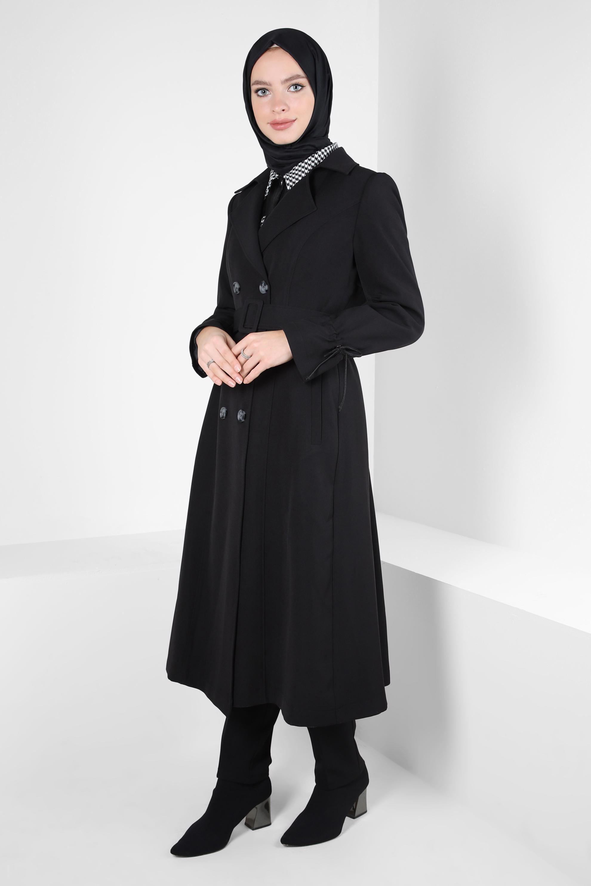 Vêtements hijab NOIR TRENCH-COAT CEINTURE 10834