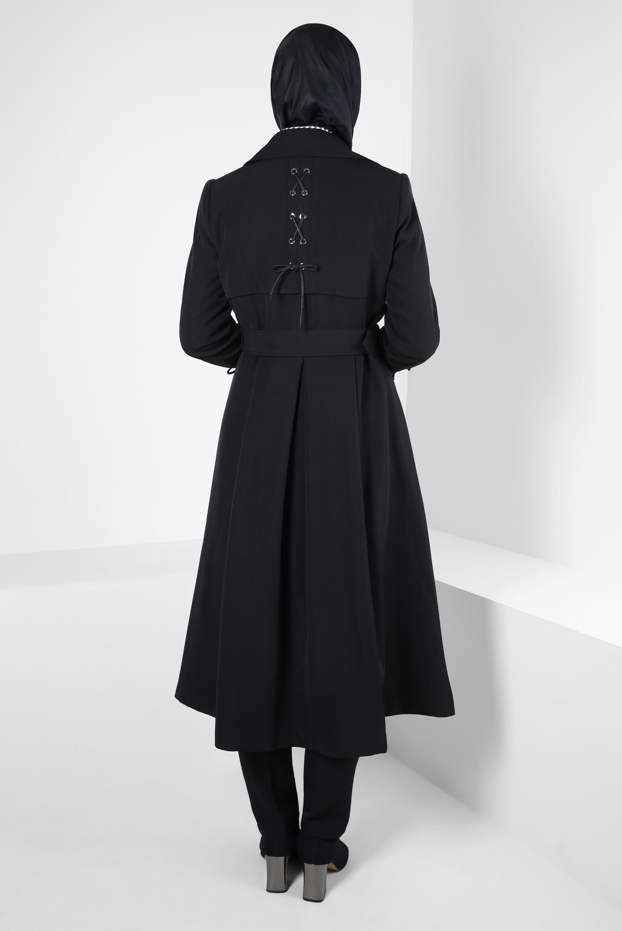 Vêtements hijab NOIR TRENCH-COAT CEINTURE 10834