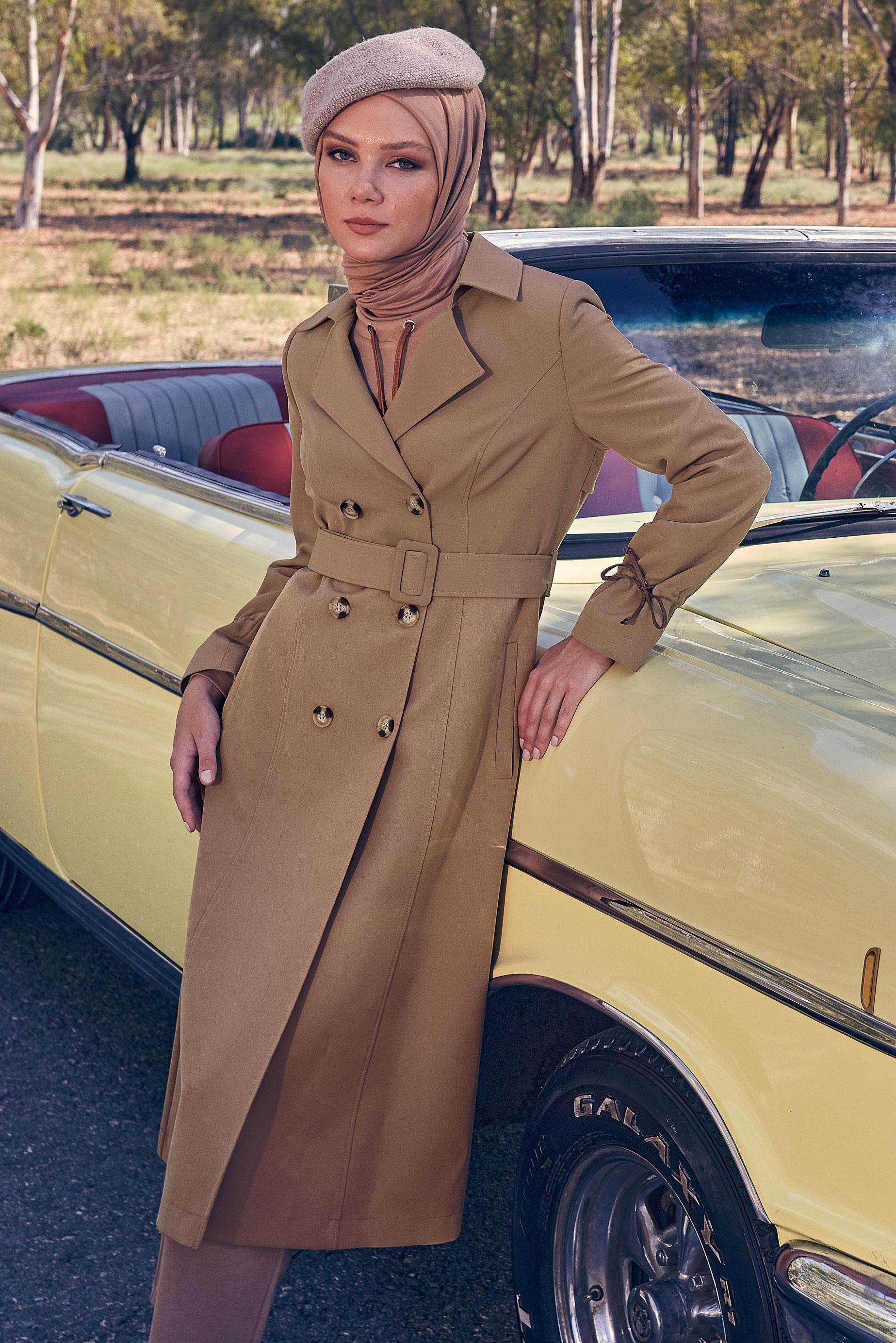 Hijab clothing BEIGE BELTED TRENCH COAT 10834