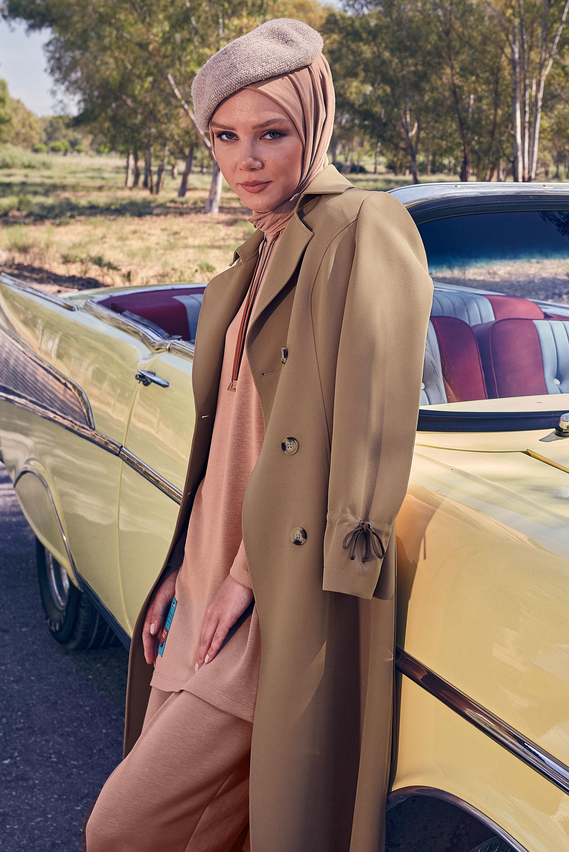 Hijab clothing BEIGE BELTED TRENCH COAT 10834