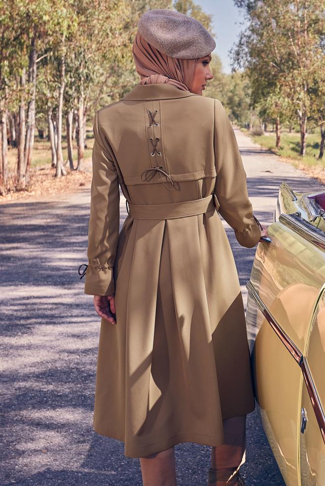 Hijab clothing BEIGE BELTED TRENCH COAT 10834 - ALVİNA