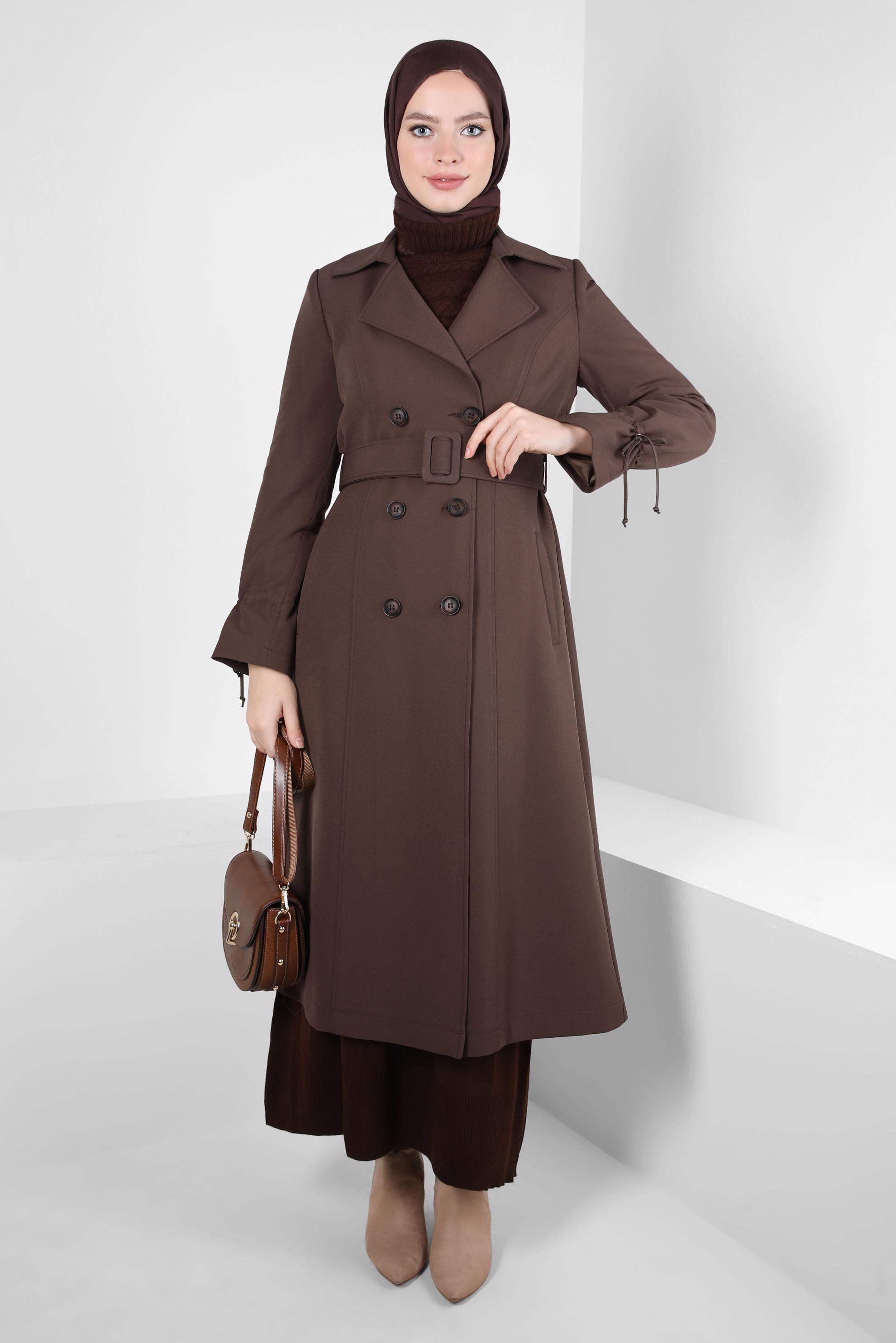 Vêtements hijab BRUN TRENCH-COAT CEINTURE 10834