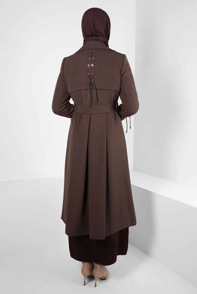Hijab clothing BROWN BELTED TRENCH COAT 10834 - ALVİNA
