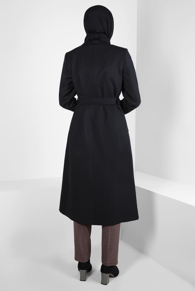 Hijab clothing BLACK BELTED TRENCH COAT 10838 - ALVİNA