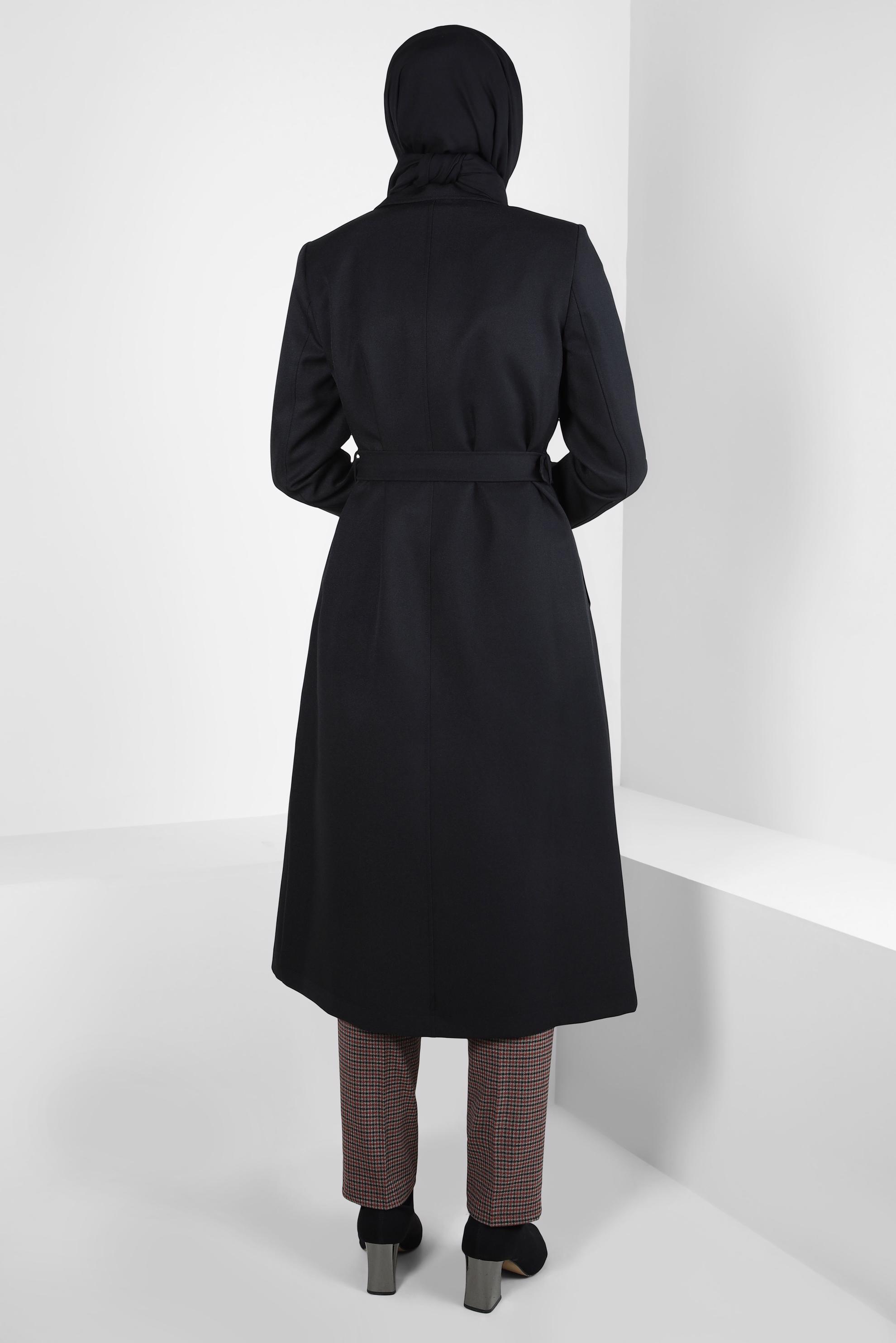 Tesettür giyim SİYAH KEMERLİ TRENÇKOT 10838