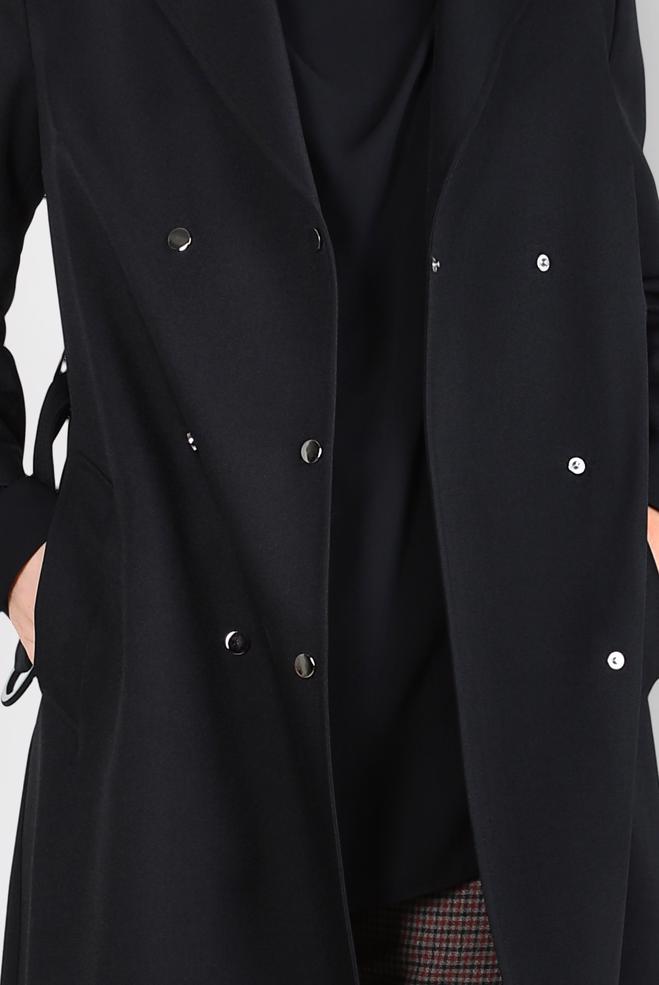 Hijab clothing BLACK BELTED TRENCH COAT 10838 - ALVİNA