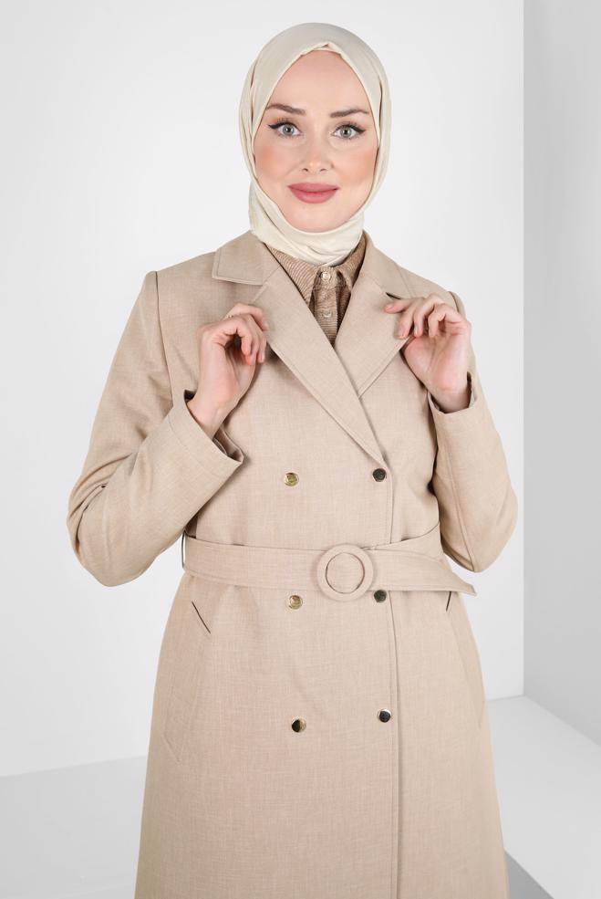 Hijab clothing BEIGE BELTED TRENCH COAT 10838 - ALVİNA