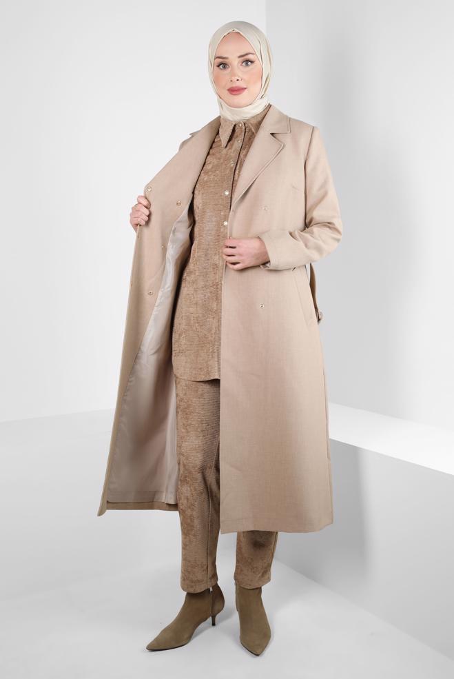 Hijab clothing BEIGE BELTED TRENCH COAT 10838 - ALVİNA