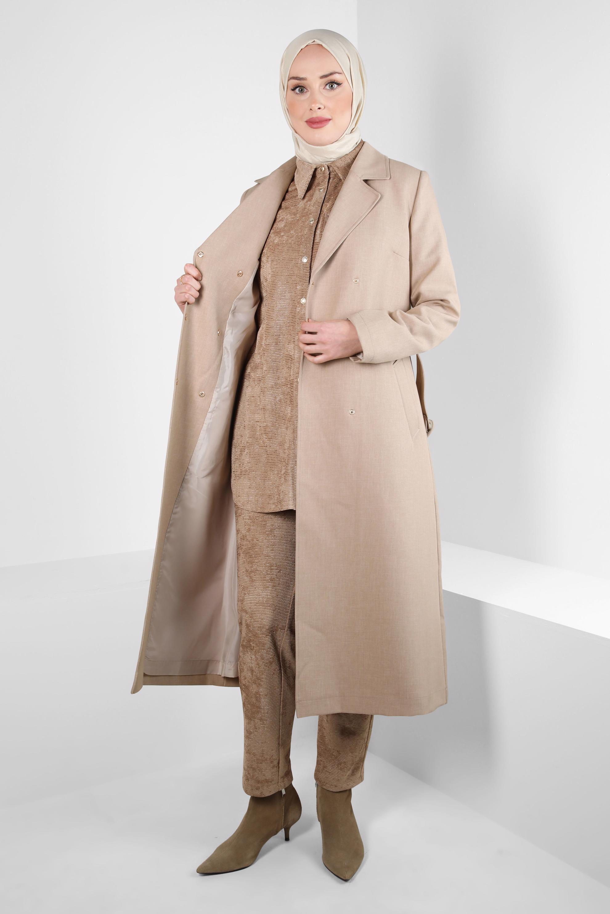 Vêtements hijab BEIGE TRENCH-COAT CEINTURE 10838