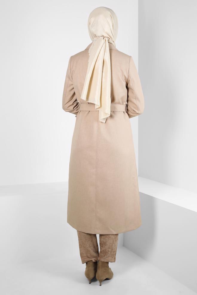 Hijab clothing BEIGE BELTED TRENCH COAT 10838 - ALVİNA