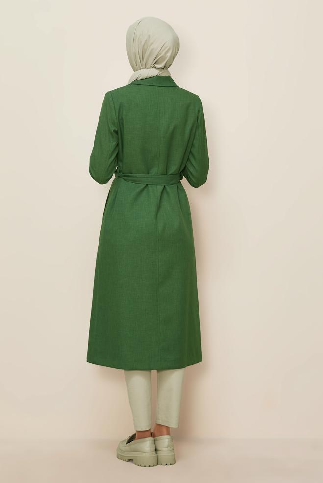 Tesettür giyim HAKİ KEMERLİ TRENÇKOT 10838 - ALVİNA