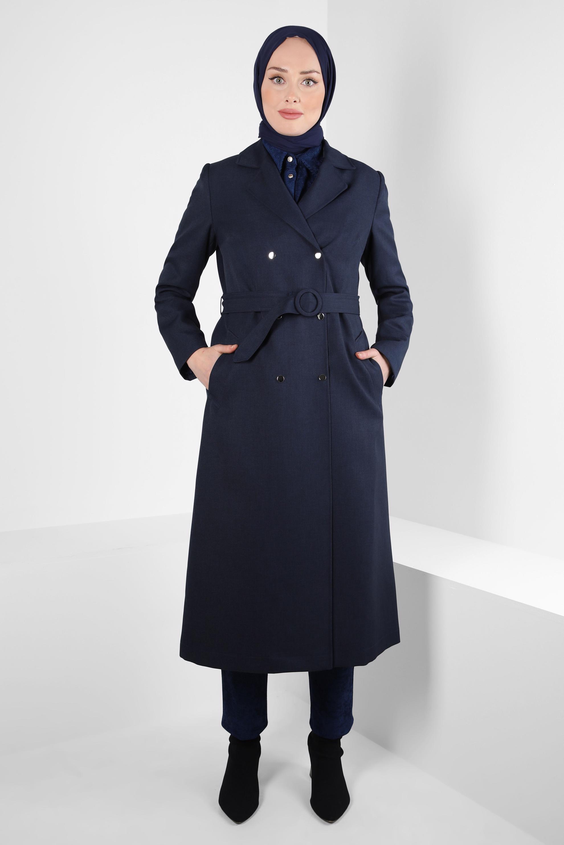 Vêtements hijab BLEU MARINE TRENCH-COAT CEINTURE 10838