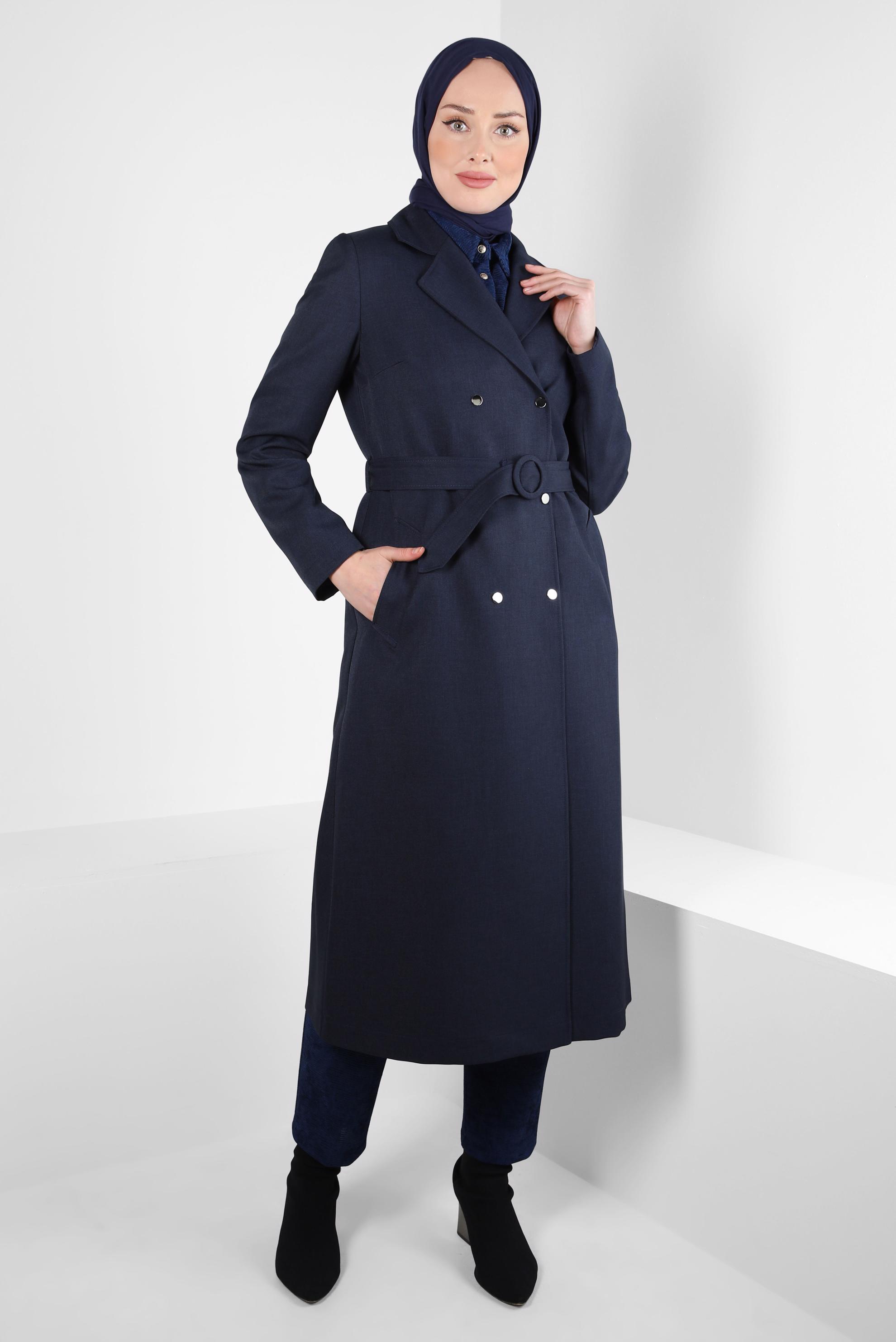 Vêtements hijab BLEU MARINE TRENCH-COAT CEINTURE 10838