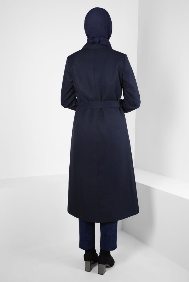 Hijab clothing NAVY BLUE BELTED TRENCH COAT 10838 - ALVİNA