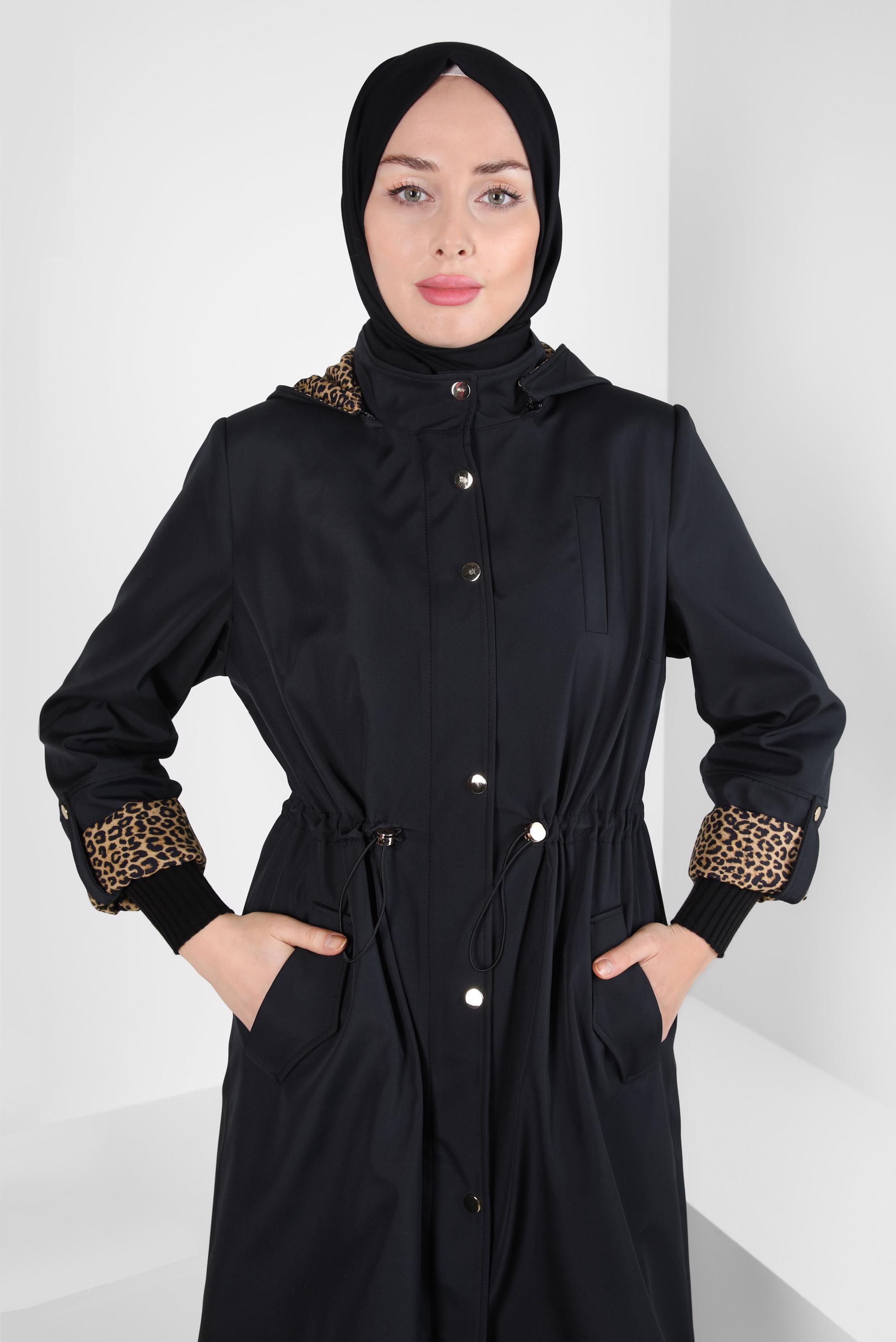 Vêtements hijab NOIR TRENCH-COAT À MOTIF LÉOPARD 10842