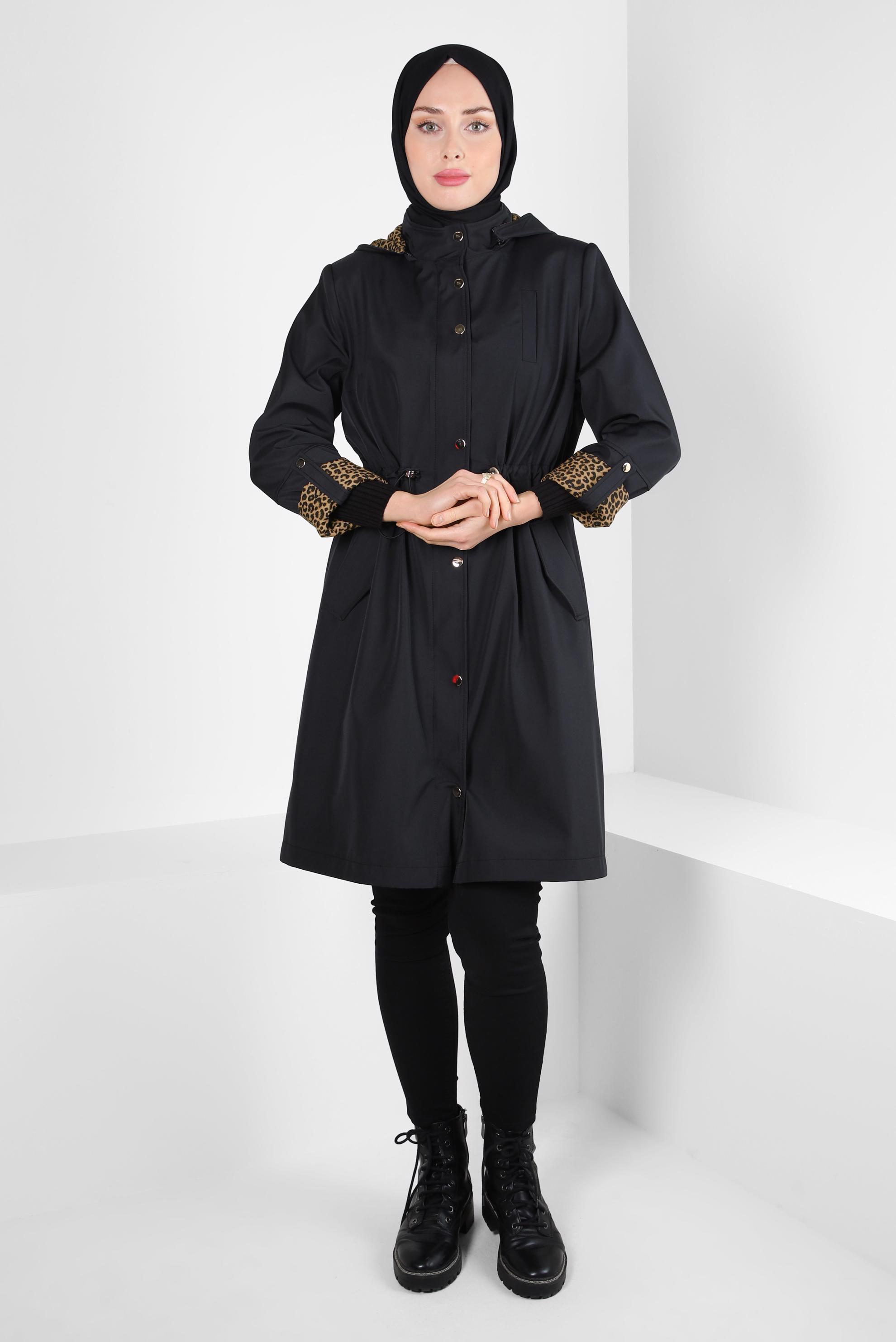 Vêtements hijab NOIR TRENCH-COAT À MOTIF LÉOPARD 10842
