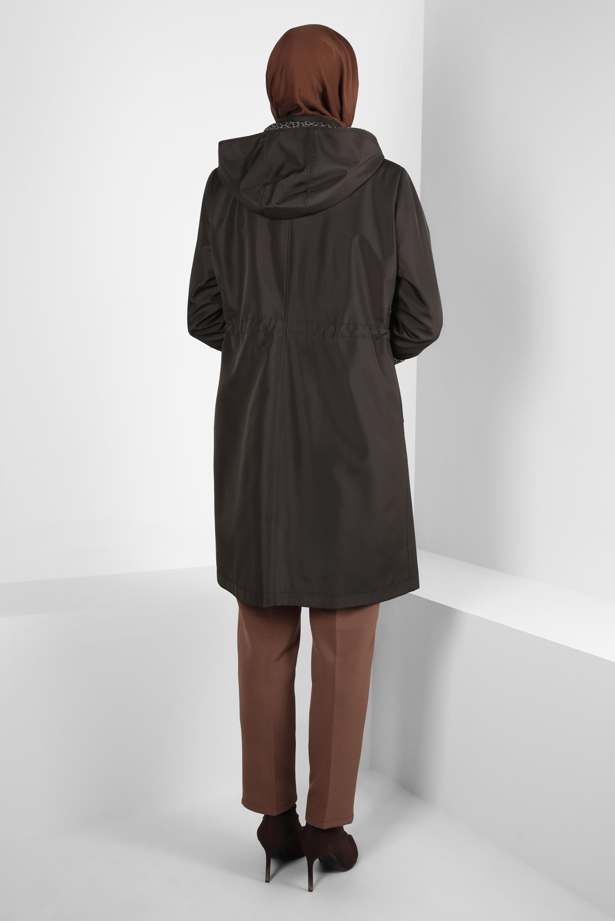 Tesettür giyim KAHVE LEOPAR DESENLİ TRENÇKOT 10842