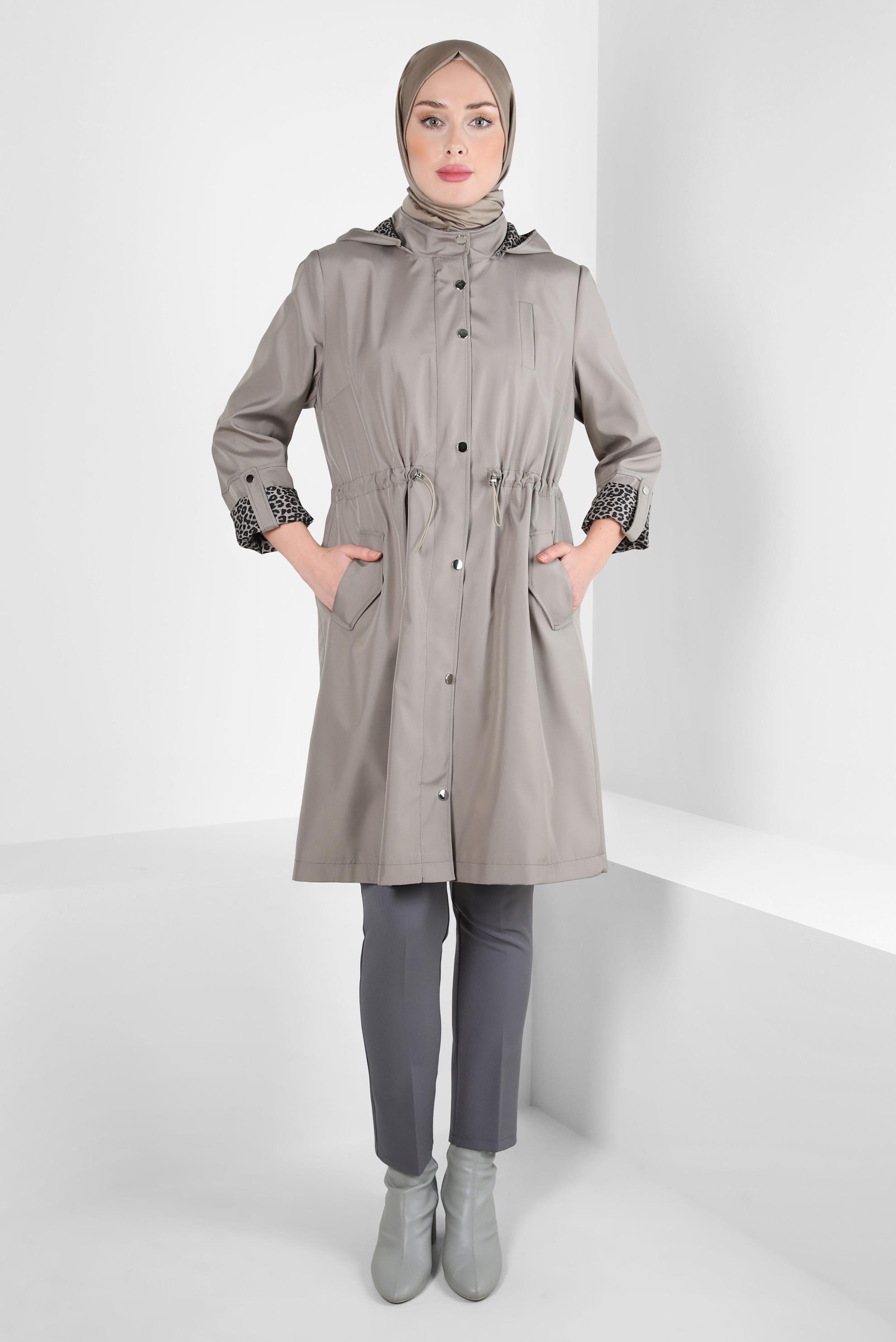 Hijab clothing BROWN LEOPARD PATTERNED TRENCH COAT 10842