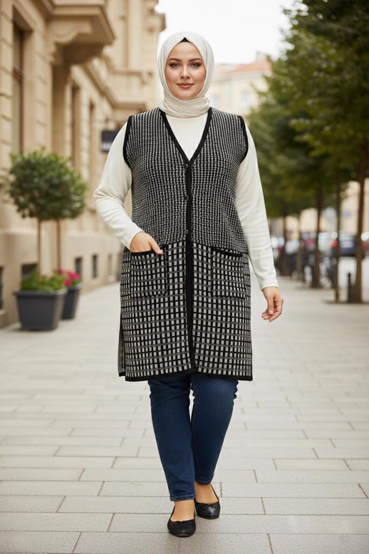 Vêtements hijab NOIR GILET EN TRICOT À MOTIFS 20464
