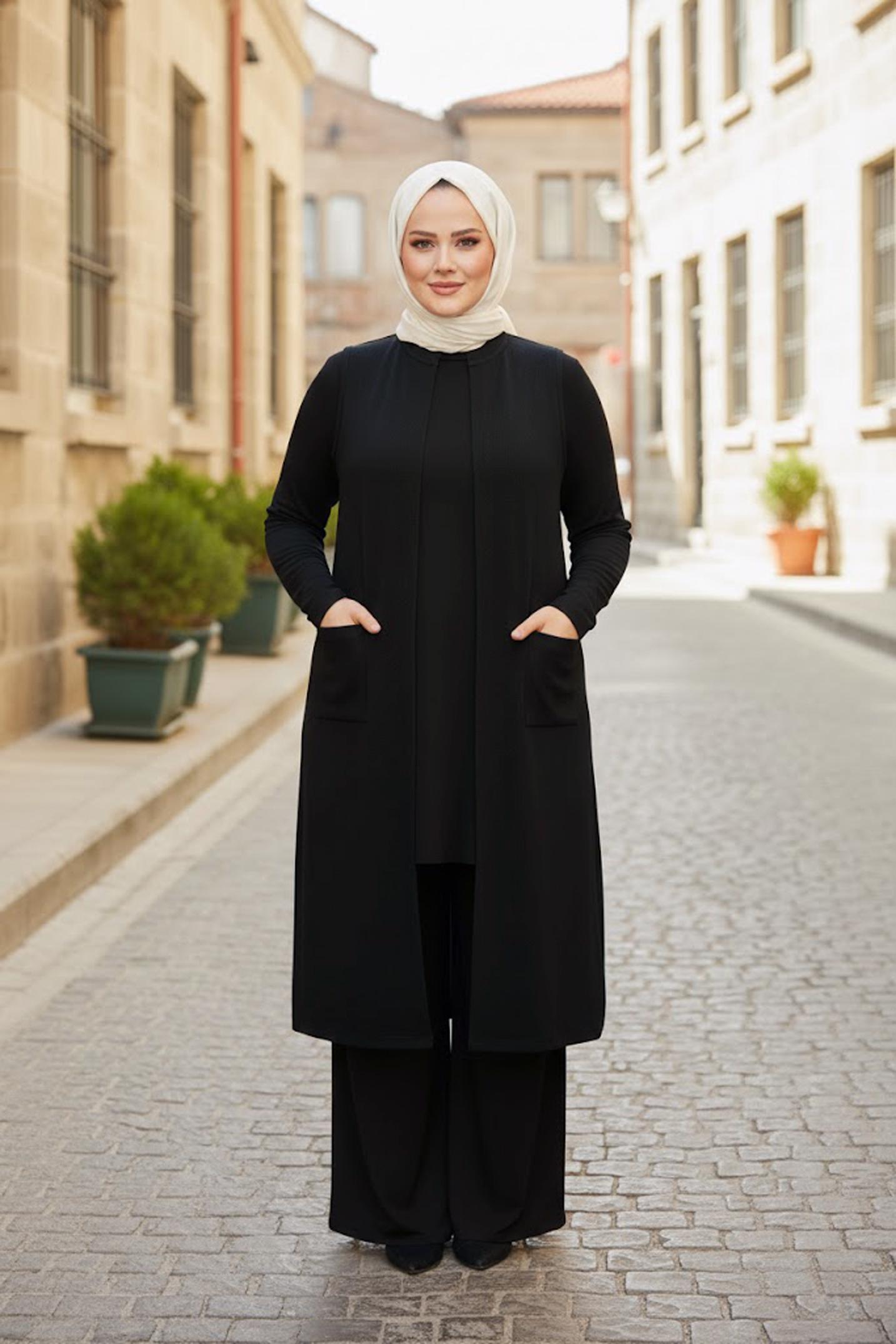 Tesettür giyim SİYAH TRİKO YELEK 20473