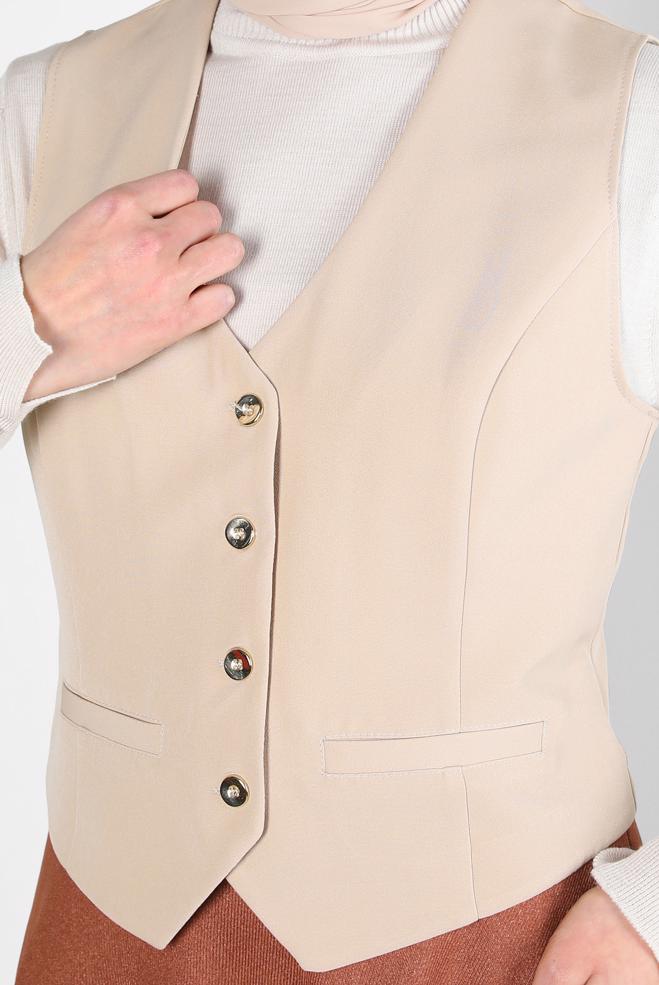 Vêtements hijab BEIGE GILET BOUTONNÉ 44175 - ALVİNA