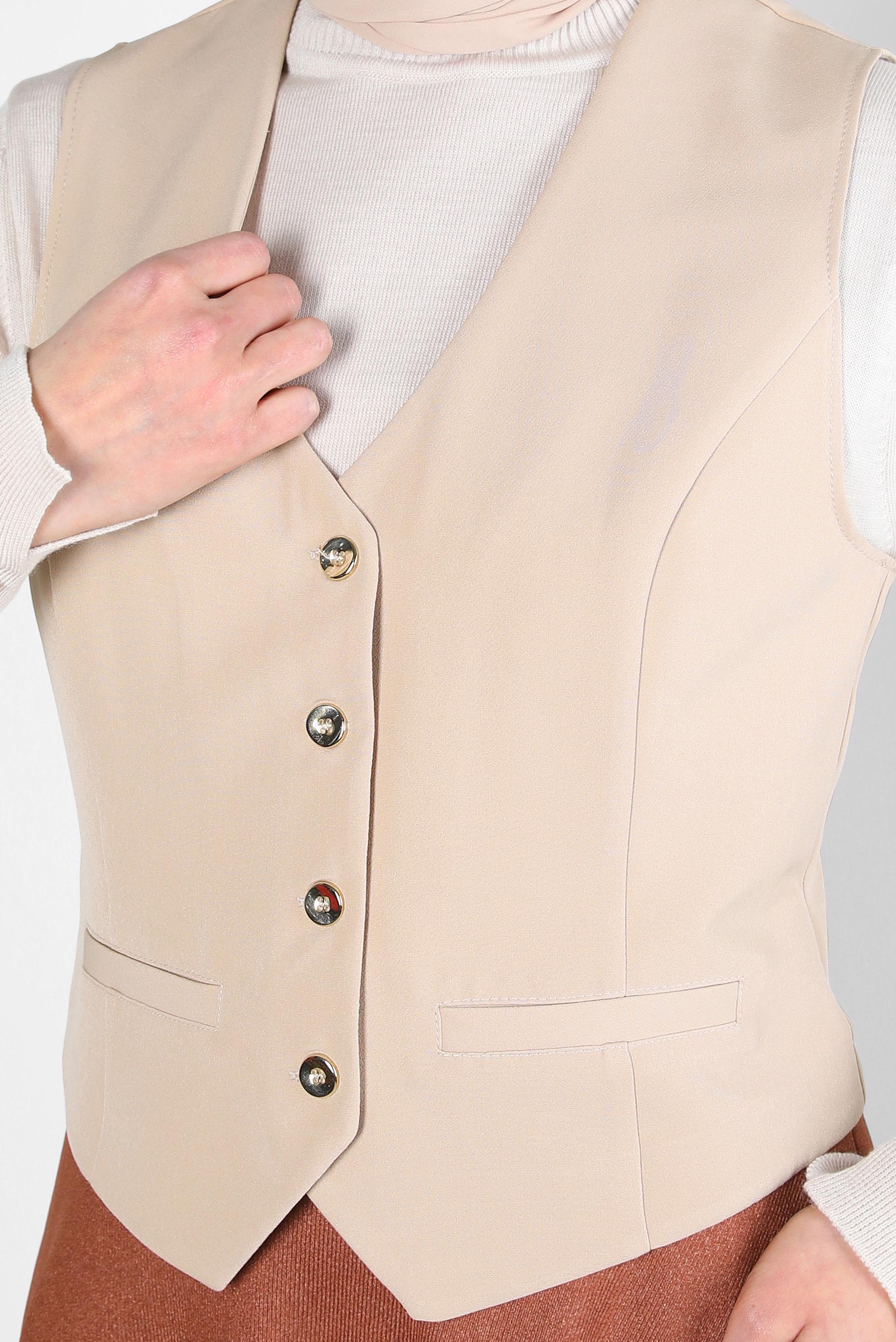 Tesettür giyim BEJ DÜĞMELİ YELEK 44175