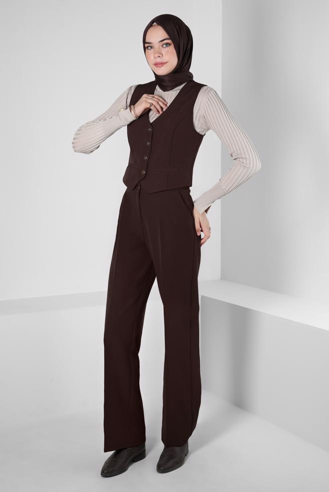 Vêtements hijab BRUN GILET BOUTONNÉ 44175 - ALVİNA